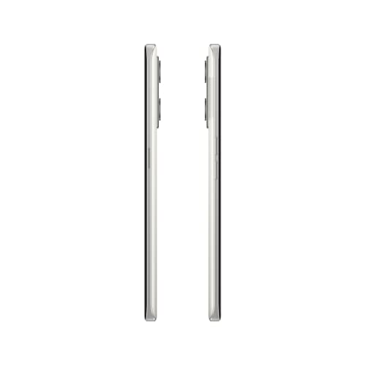 Zwei Smartphones nebeneinander, Seitenansicht. Beide sind silberfarben und auf weißem Hintergrund.