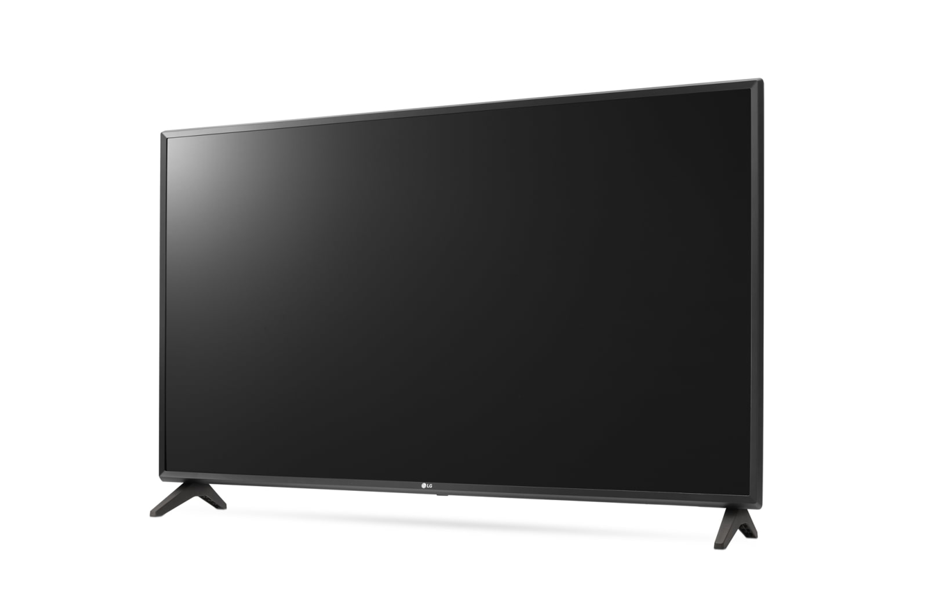 Un televisor LG negro grande, en ángulo lateral, sobre un fondo blanco.
