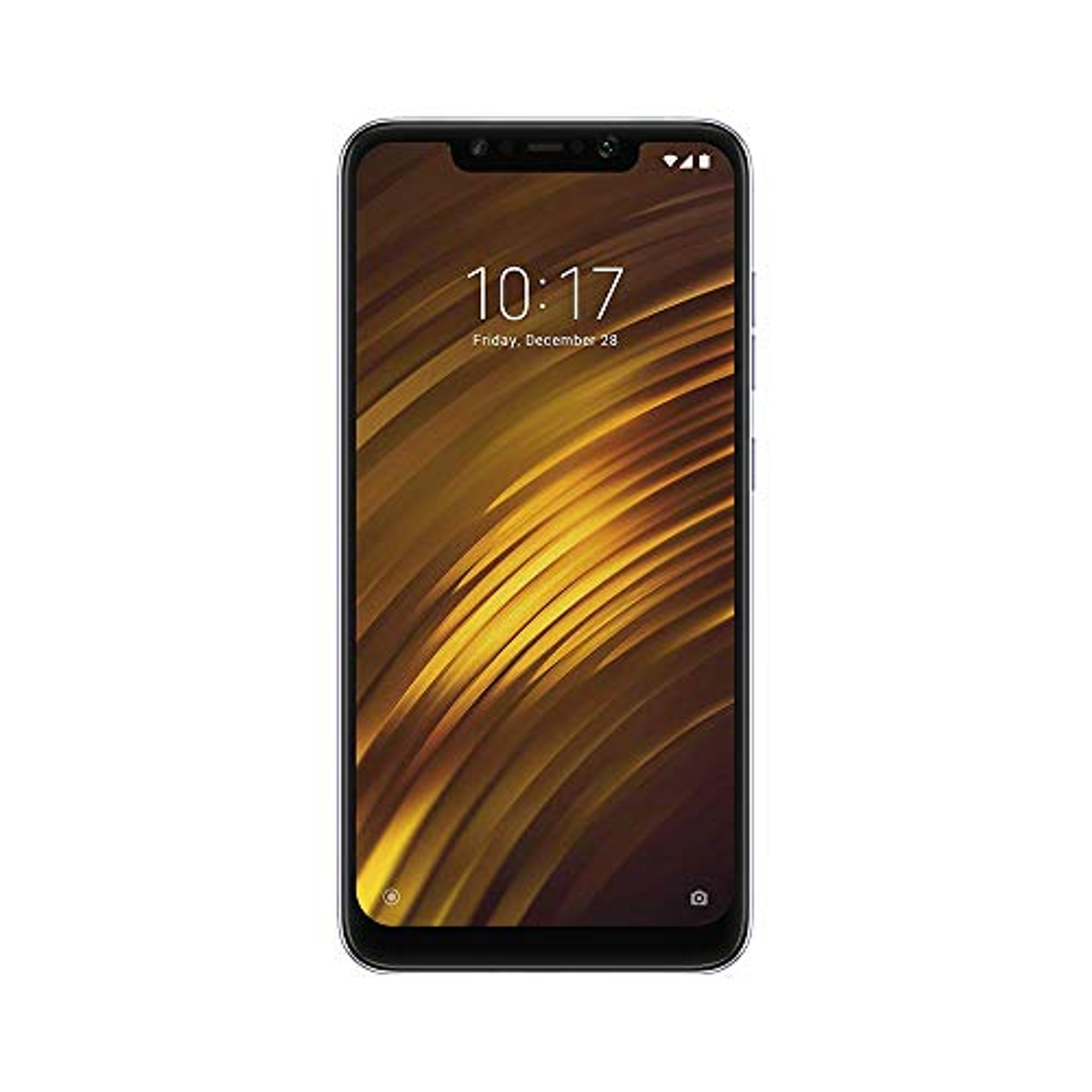 Ein Smartphone zeigt die Uhrzeit 10:17 auf gelb-braunem Hintergrund.