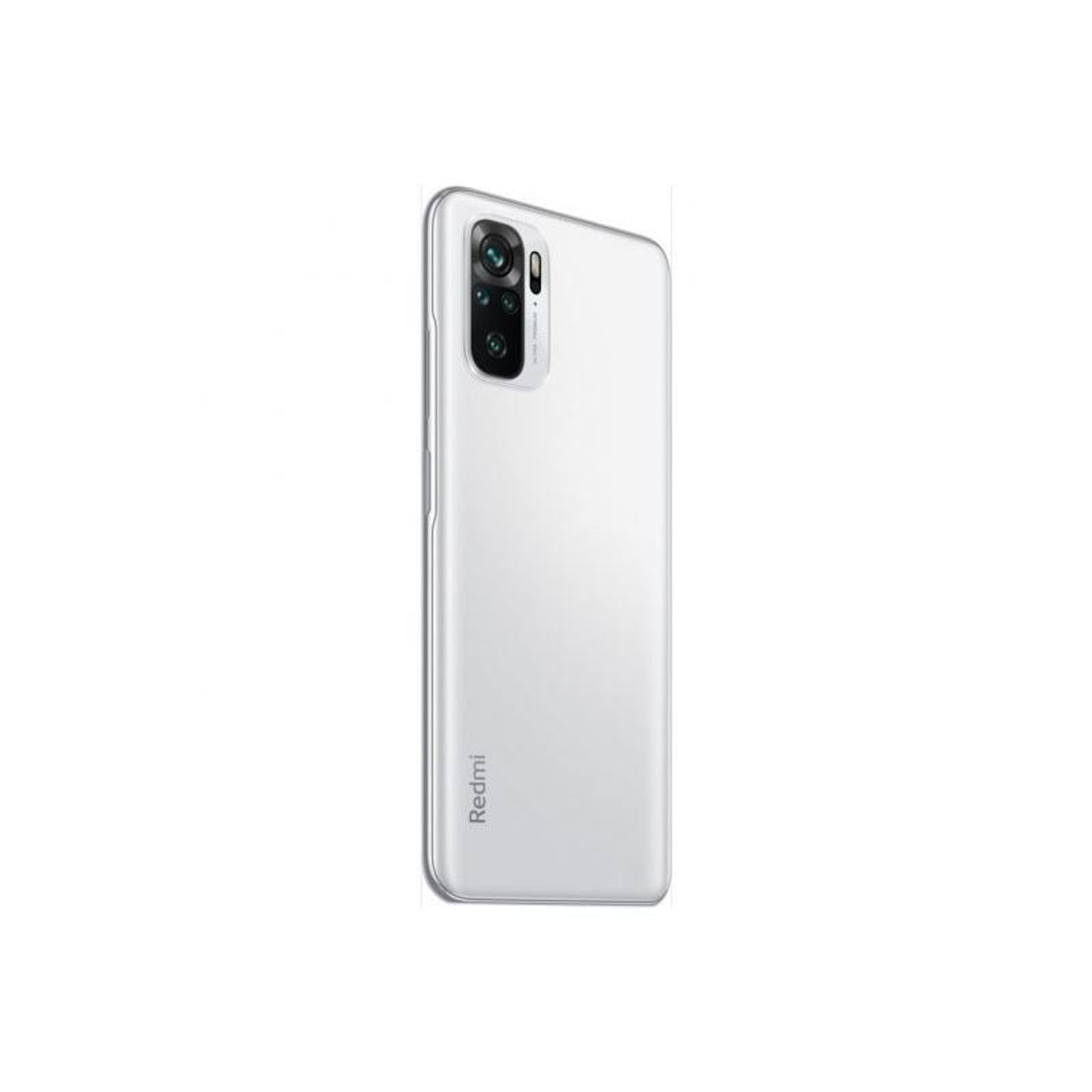 Retro telefono Redmi bianco. Fotocamere in alto a sinistra. Logo Redmi in basso, design pulito.