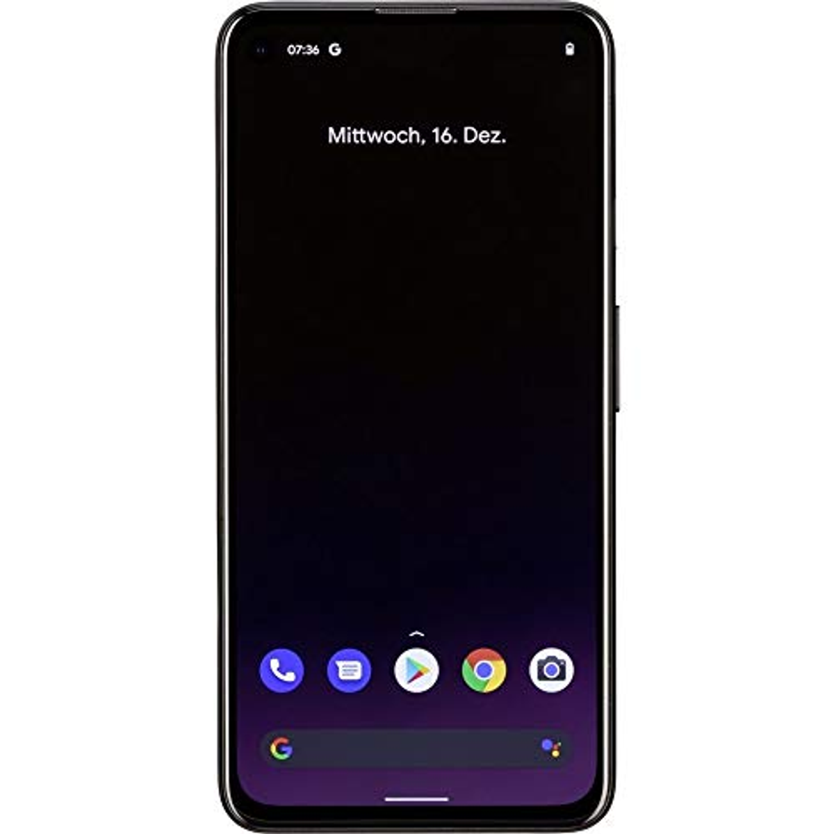 Ein Smartphone-Bildschirm, der Datum und Uhrzeit sowie App-Symbole unten zeigt.
