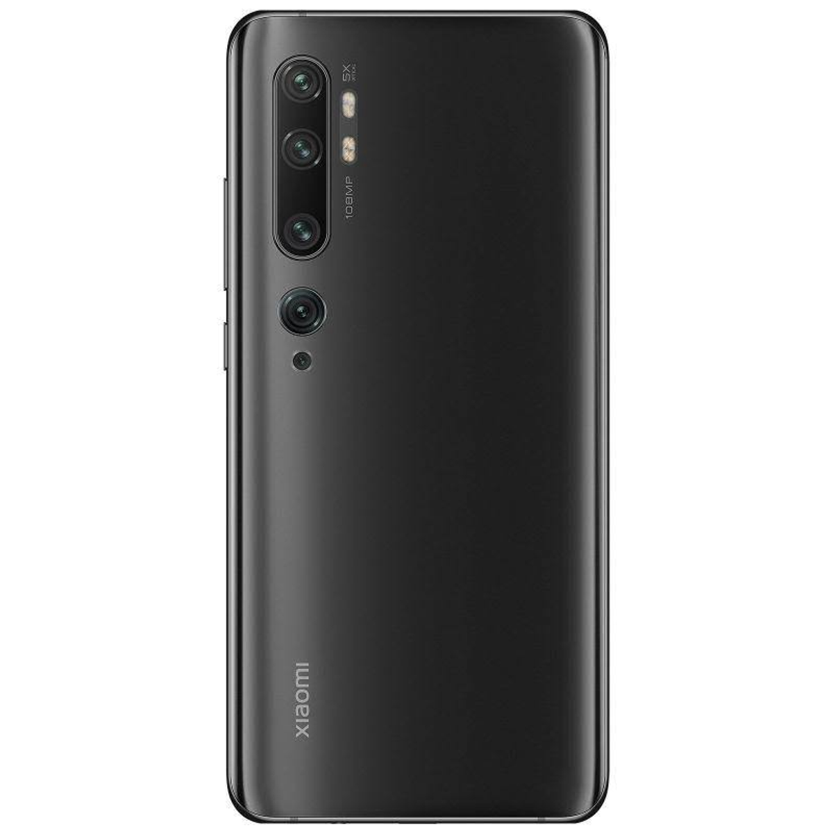 Die Rückseite eines schwarzen Xiaomi-Telefons zeigt mehrere Kameralinsen, mit Text '108MP'.
