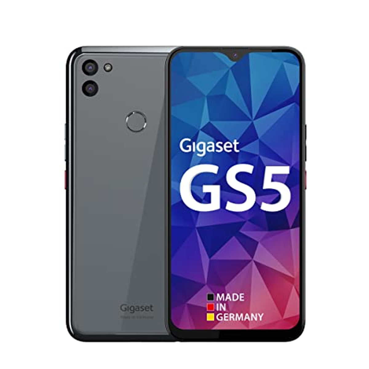 Schwarzes Smartphone mit Bildschirm, der eine bunte Oberfläche zeigt.
