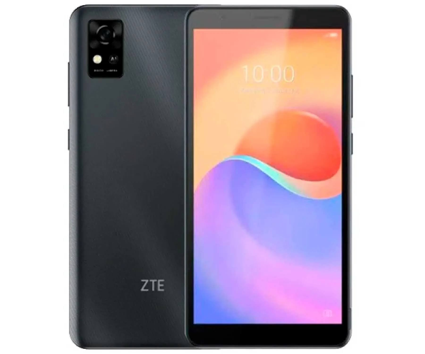 Un teléfono negro con una pantalla que muestra una interfaz y la parte trasera visible.