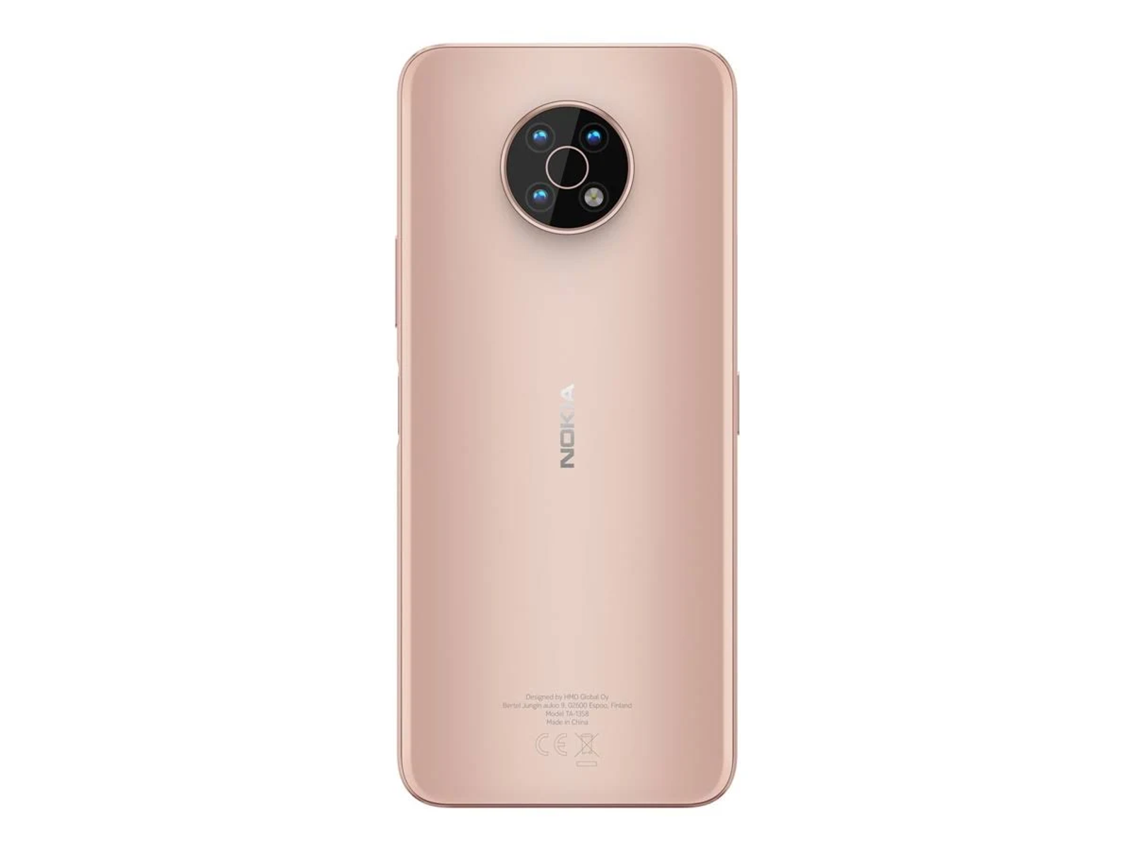 Nokia-Telefonrückseite, roségoldfarben, mit kreisförmigem Kamera-Array und Nokia-Logo.