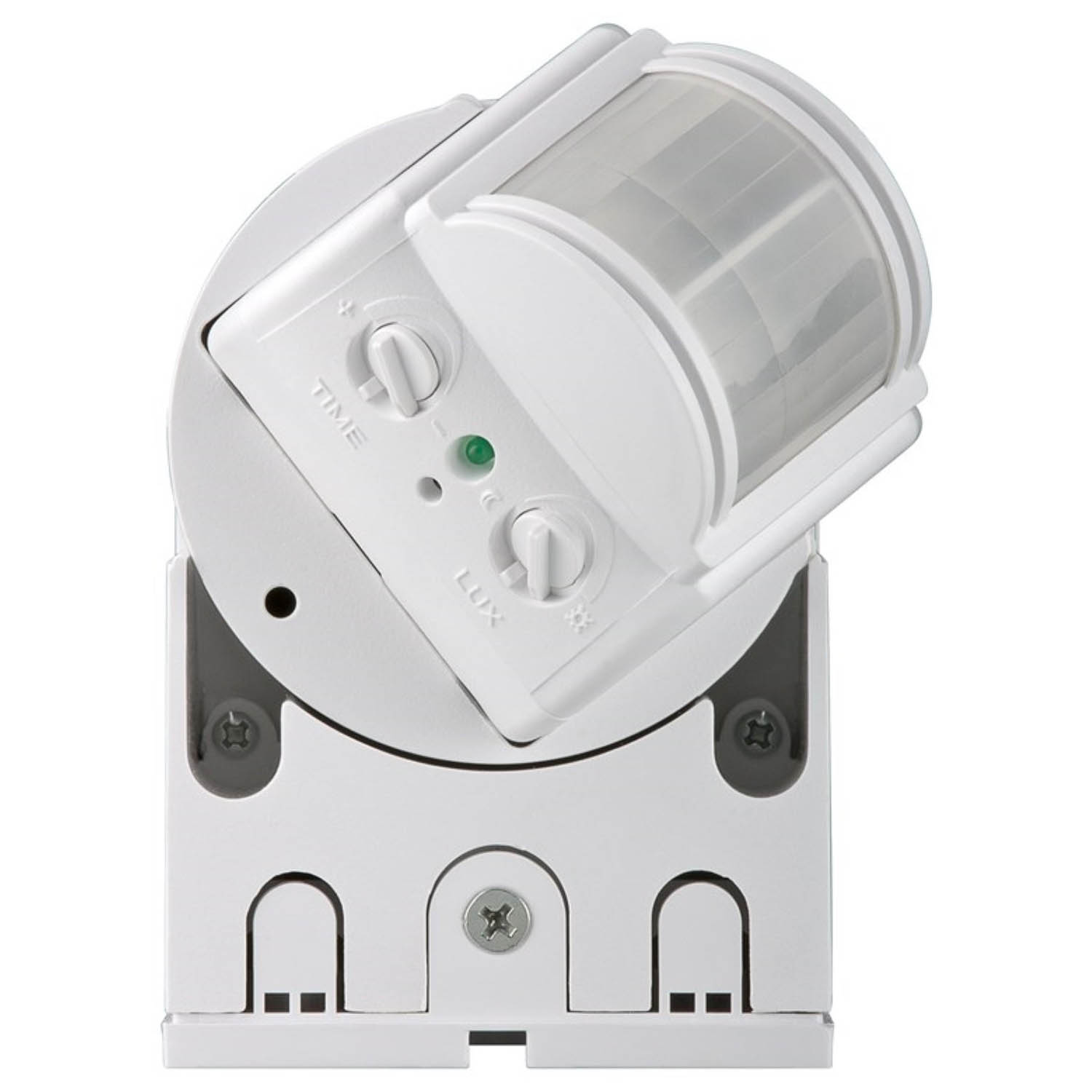 Biały czujnik ruchu z regulowanymi ustawieniami czasu i światła (Lux).