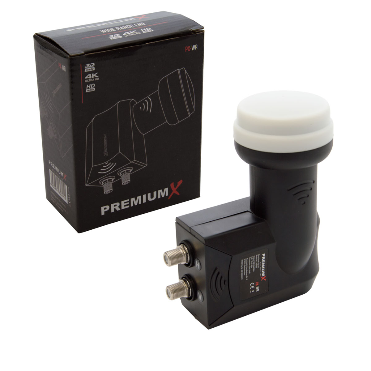 PremiumX Satellitenempfänger mit einer Box.