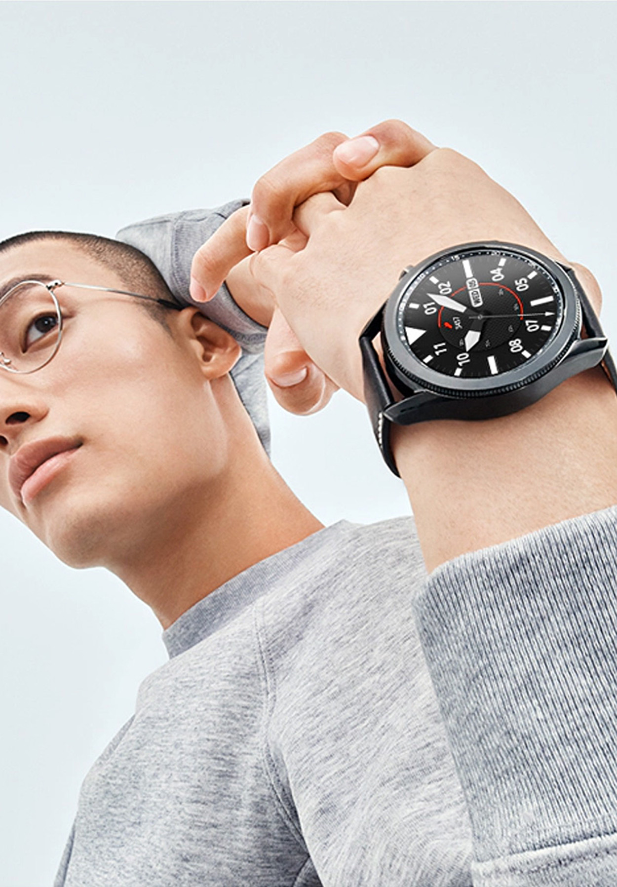 SAMSUNG Galaxy Watch Edelstahl (145 schwarz Echtleder 3 mm), Größe M/L - Smartwatch 205 Armband