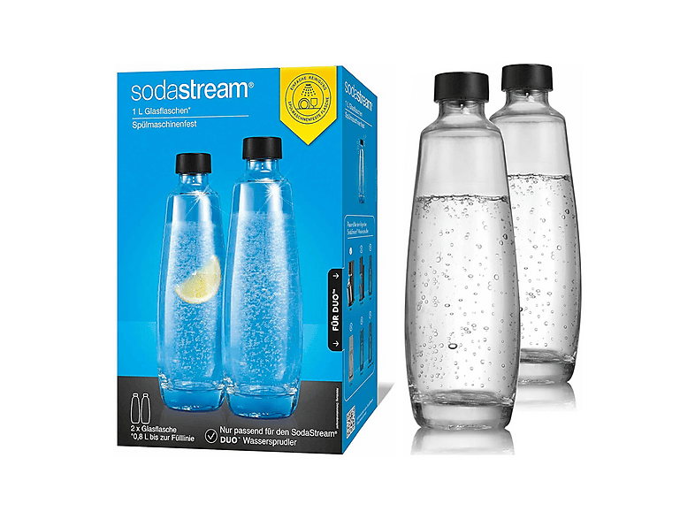SODASTREAM 1047205490 GLASFLASCHE DUO, 1 L, 2ER-PACK NEU Wassersprudler Zubehör Schwarz/Transparent