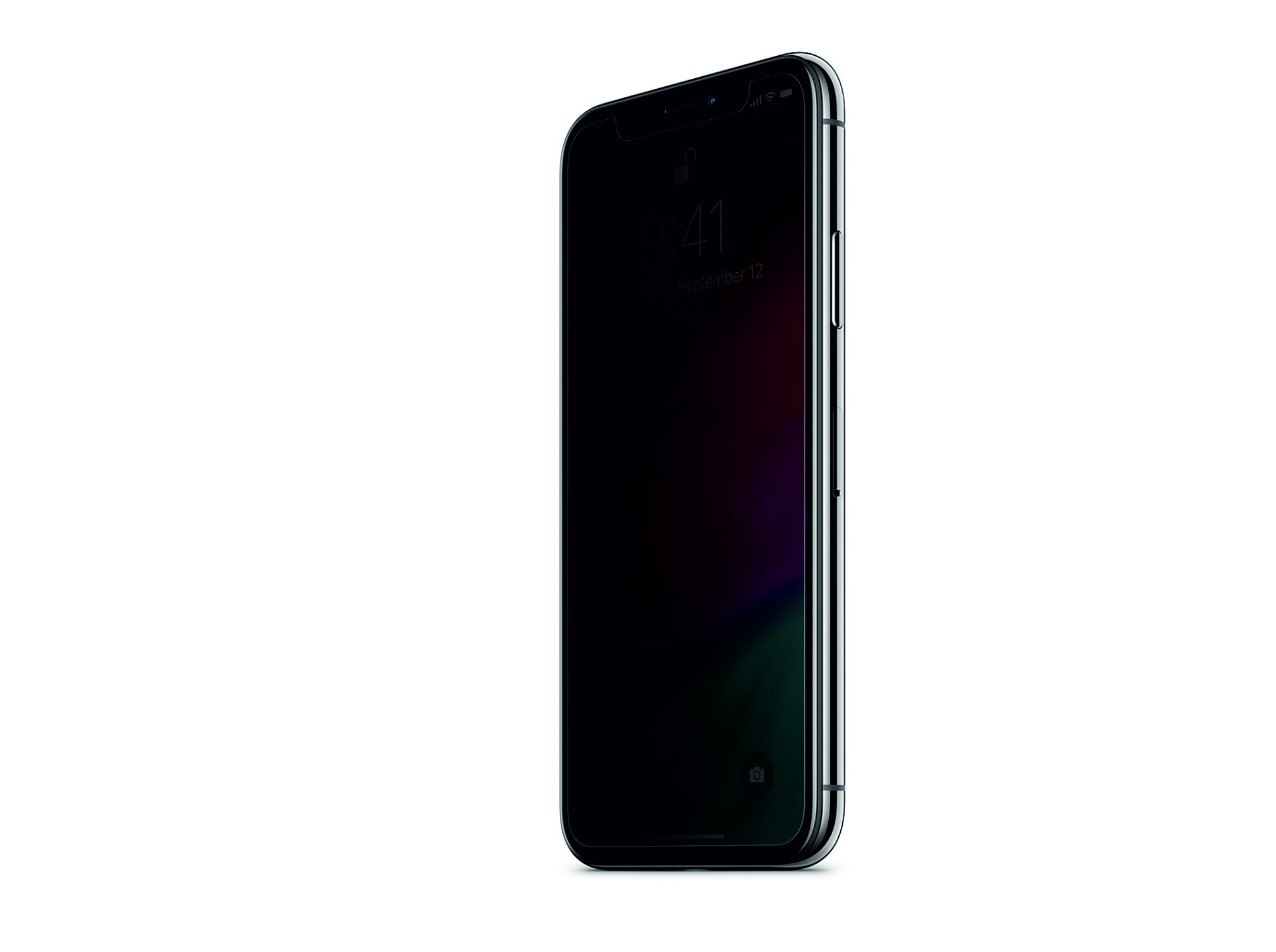 Ein schwarzes Smartphone mit Bildschirm, der Zeit anzeigt, im Profil.