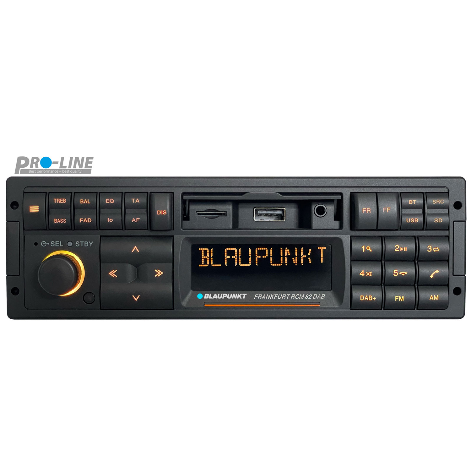 Une autoradio avec des boutons et un écran affichant le mot BLAUPUNKT.