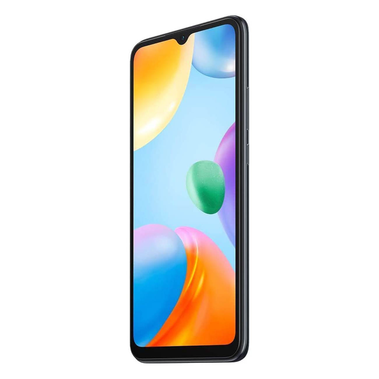 Ein schwarzes Smartphone, das ein farbenfrohes abstraktes Bild auf dem Bildschirm zeigt.