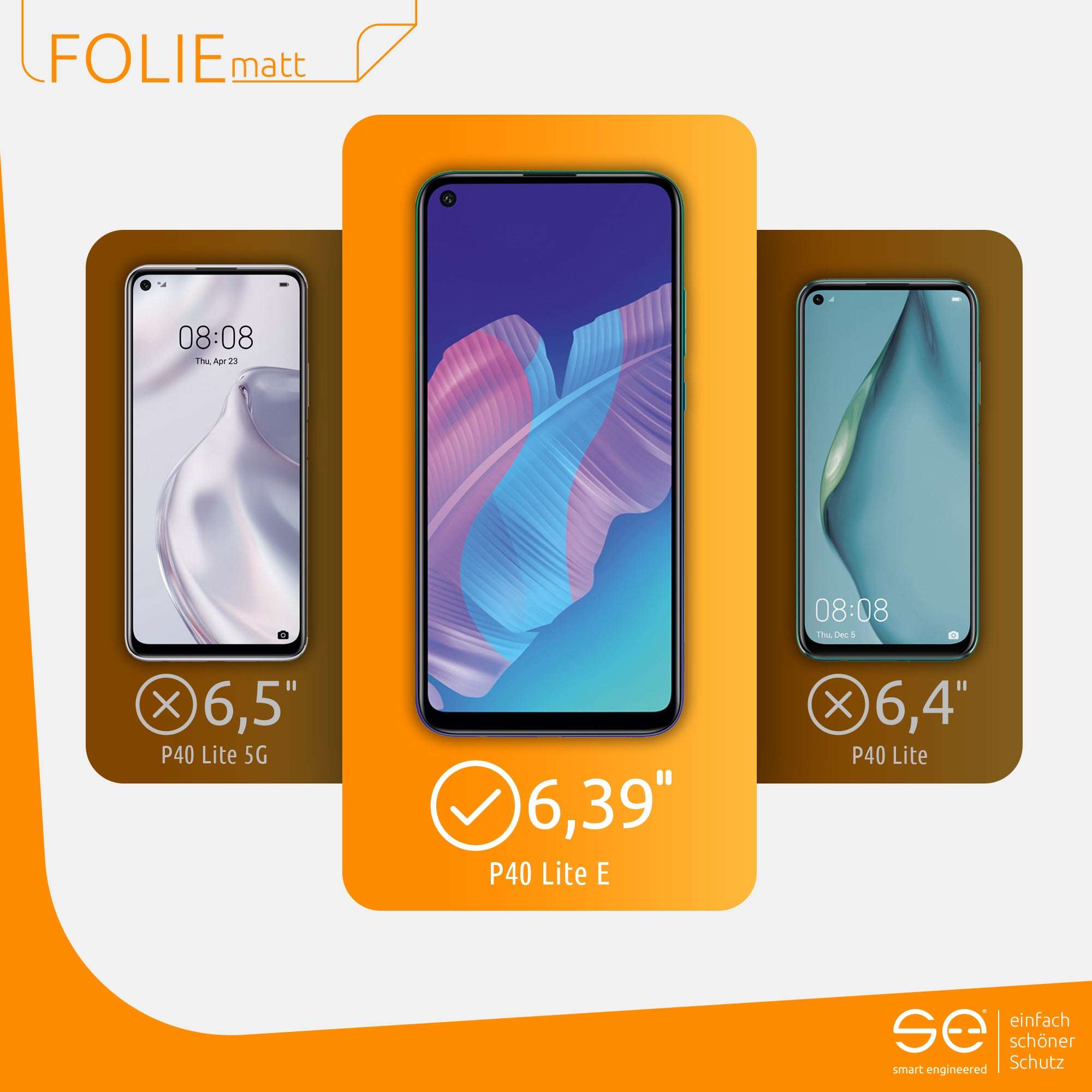 SMART ENGINEERED 2x se® Schutzfolie(für Huawei (entspiegelt) P40 Lite E)