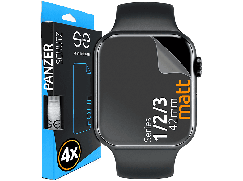 SMART ENGINEERED 4x se® (entspiegelt) Schutzfolie(für Apple Watch 42mm) | Smartwatch Schutzfolien & Gläser