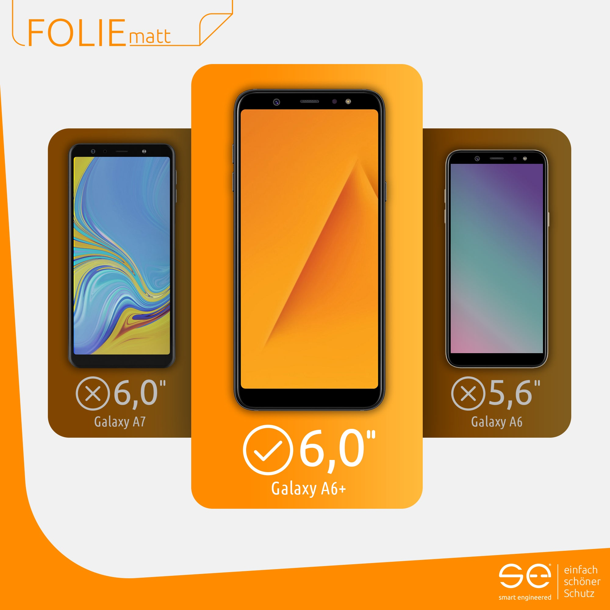 se® (entspiegelt) 2x Galaxy ENGINEERED Schutzfolie(für SMART Samsung A6 Plus)