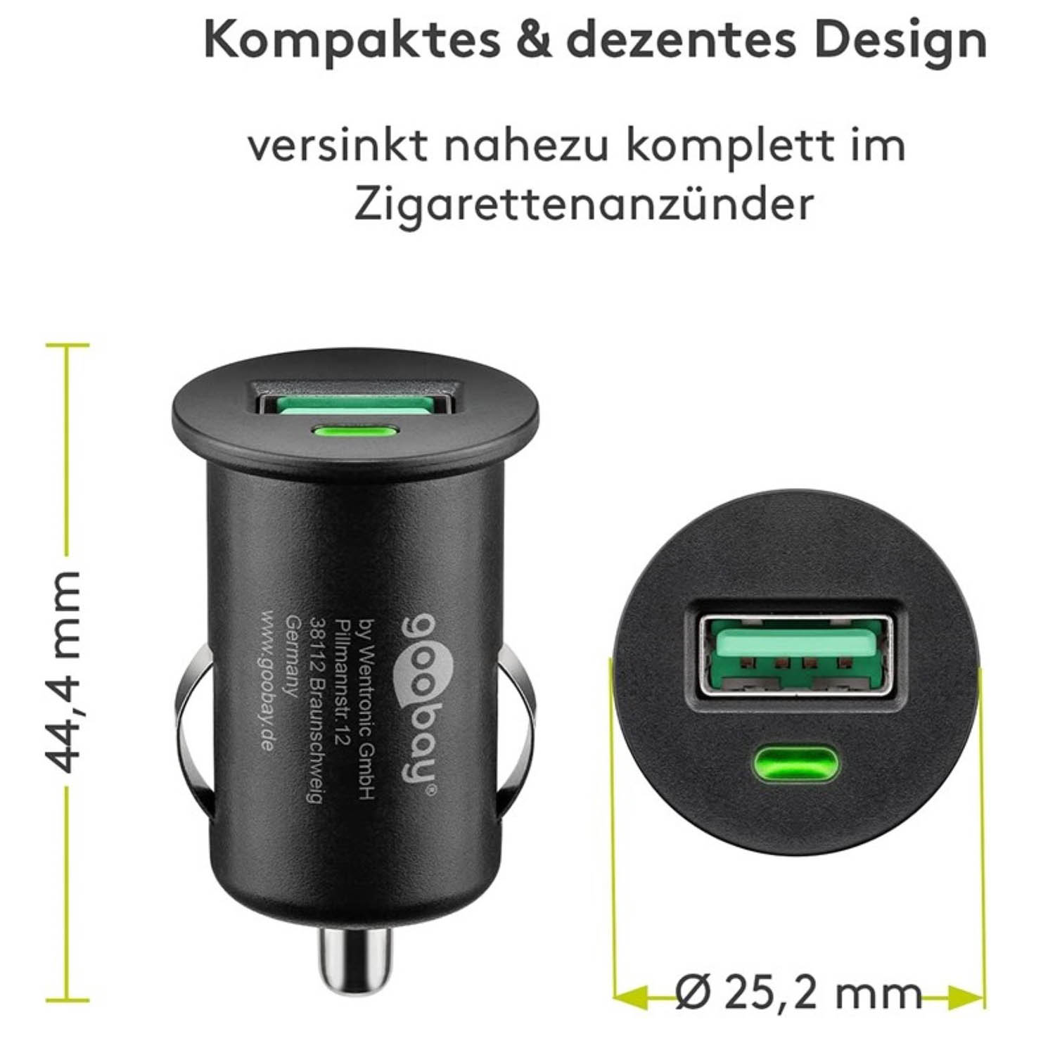 GOOBAY Quick Charge USB Auto KFZ Schwarz Ladegerät universell