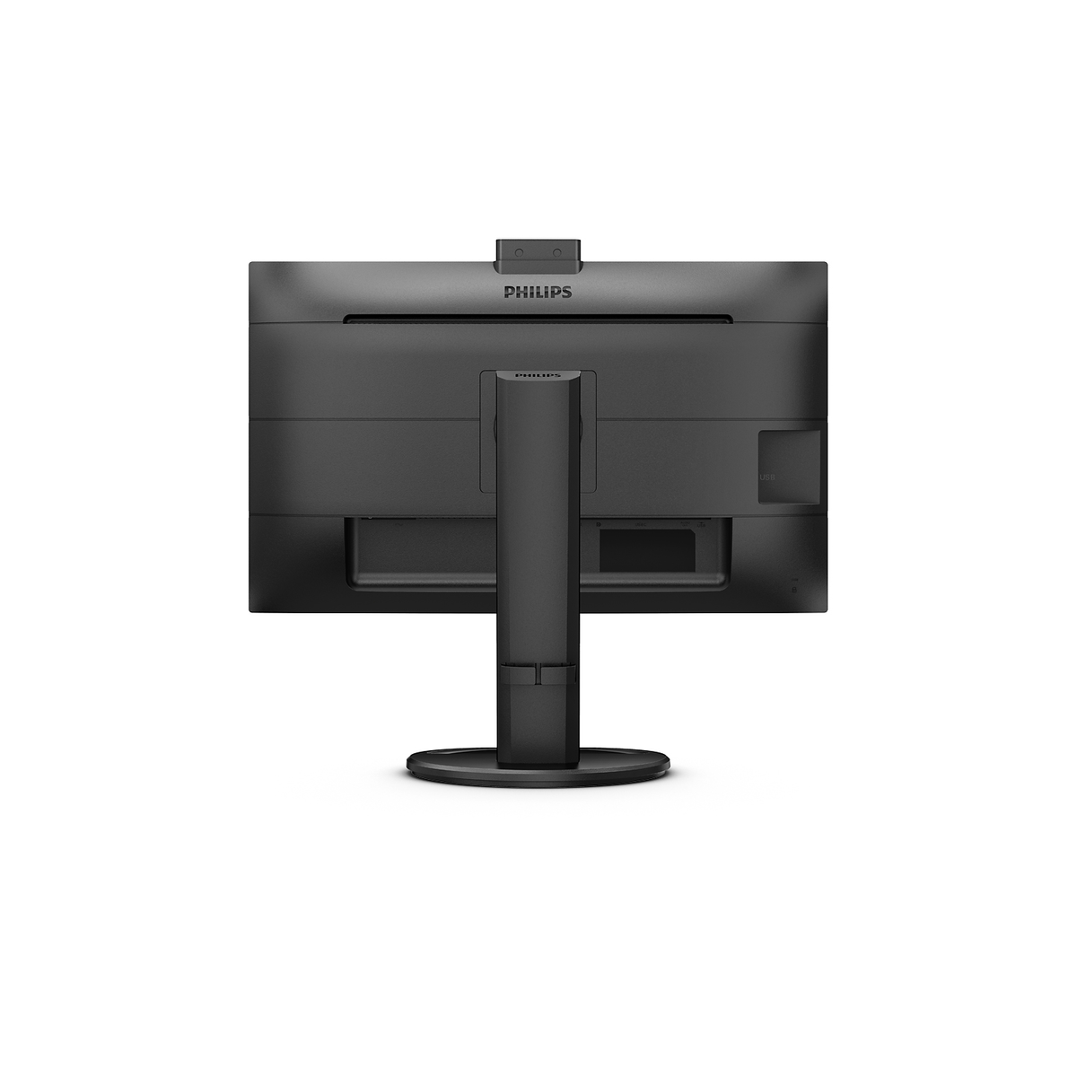 Un monitor Lenovo, base plateada, marco negro, mostrando una imagen de remolino.