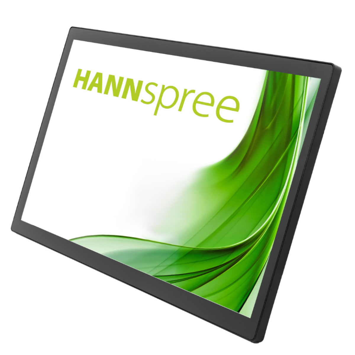 A black screen with the brand name 'HANNSspree' written.