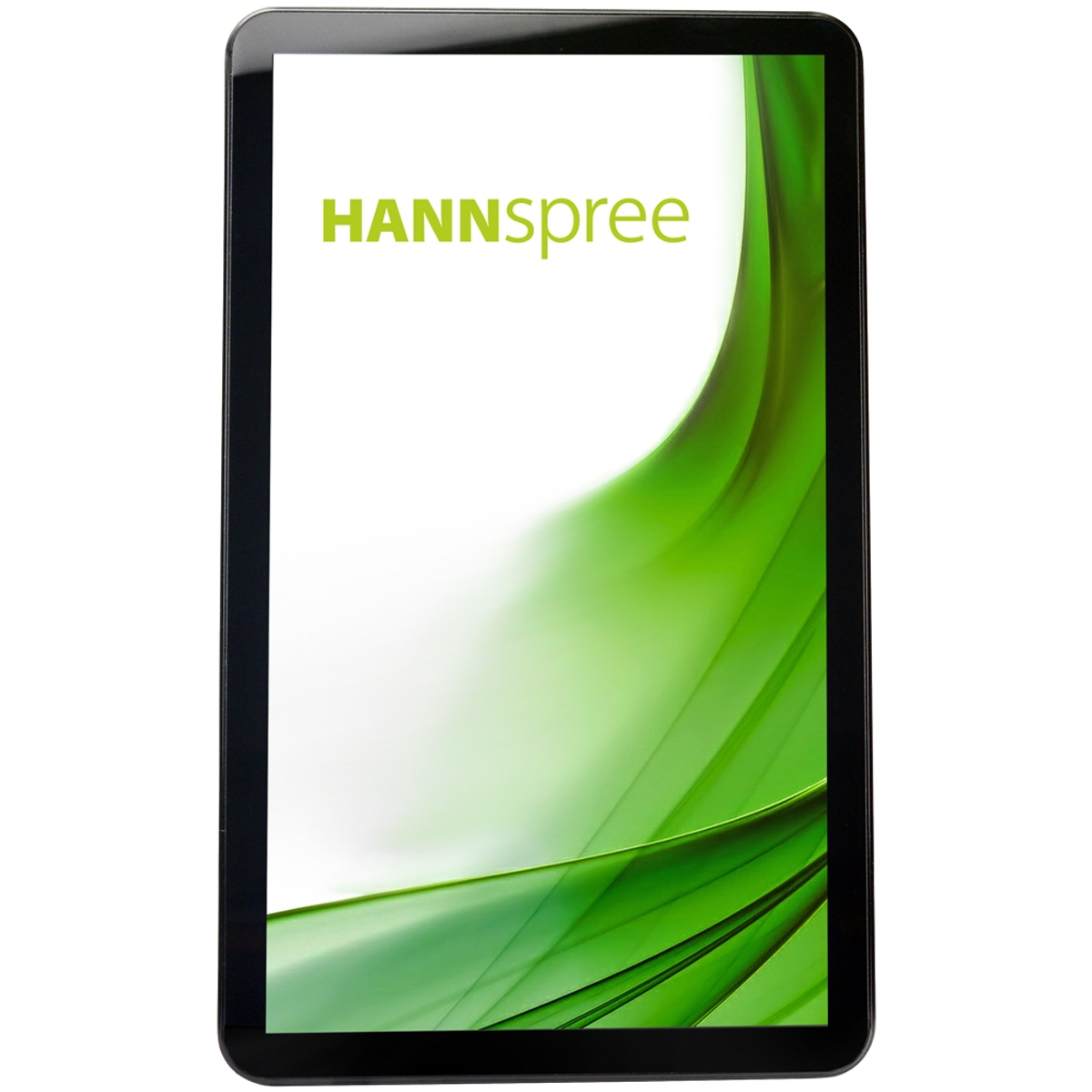 Schwarzes Tablet mit dem Wort HANNSspree auf weißem Grund.