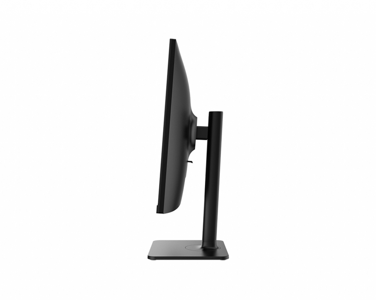Vista laterale di monitor nero su supporto.