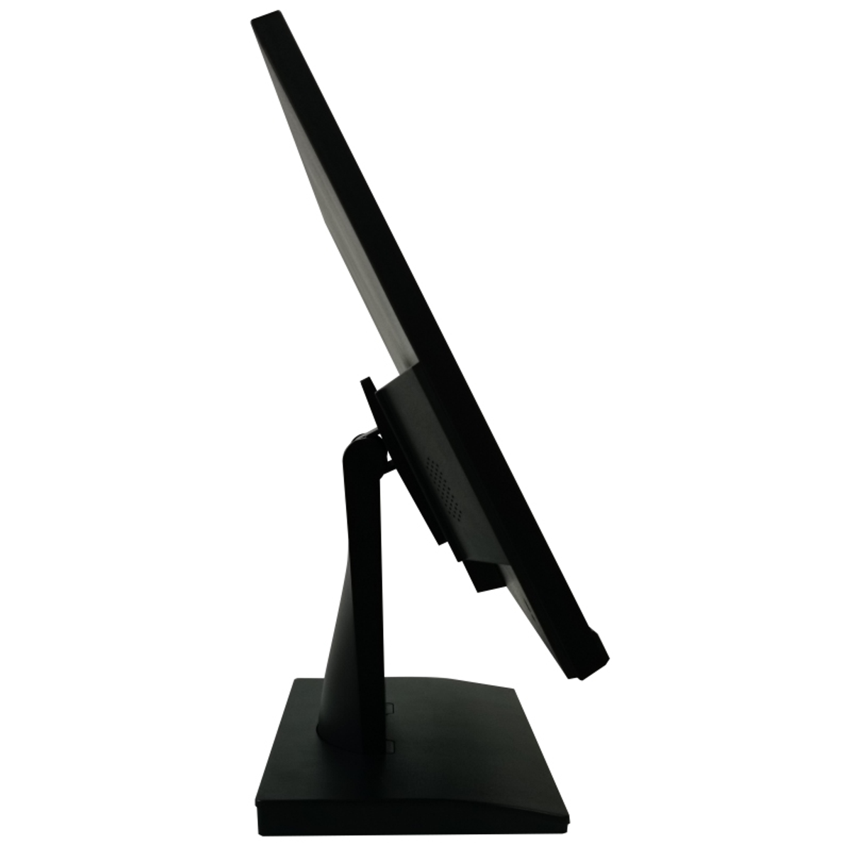 Ein Monitor aus einem seitlichen Winkel, der sein schlankes Profil und den Ständer zeigt.