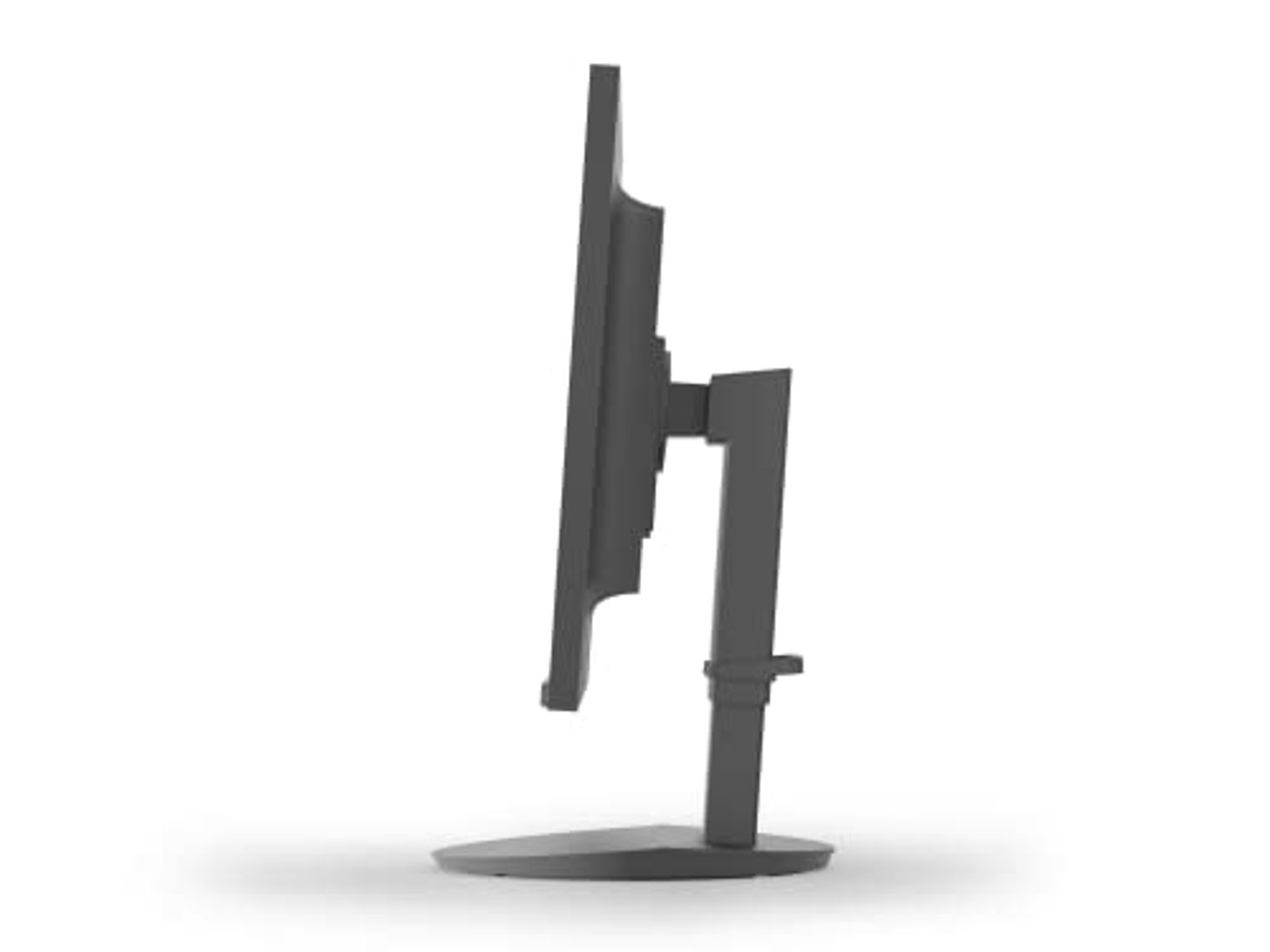 Vista laterale di un monitor per computer con supporto.
