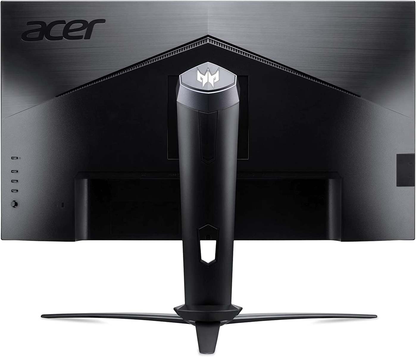 Rückseite eines schwarzen Acer-Monitors mit Acer-Logo und zentralem Ständer.