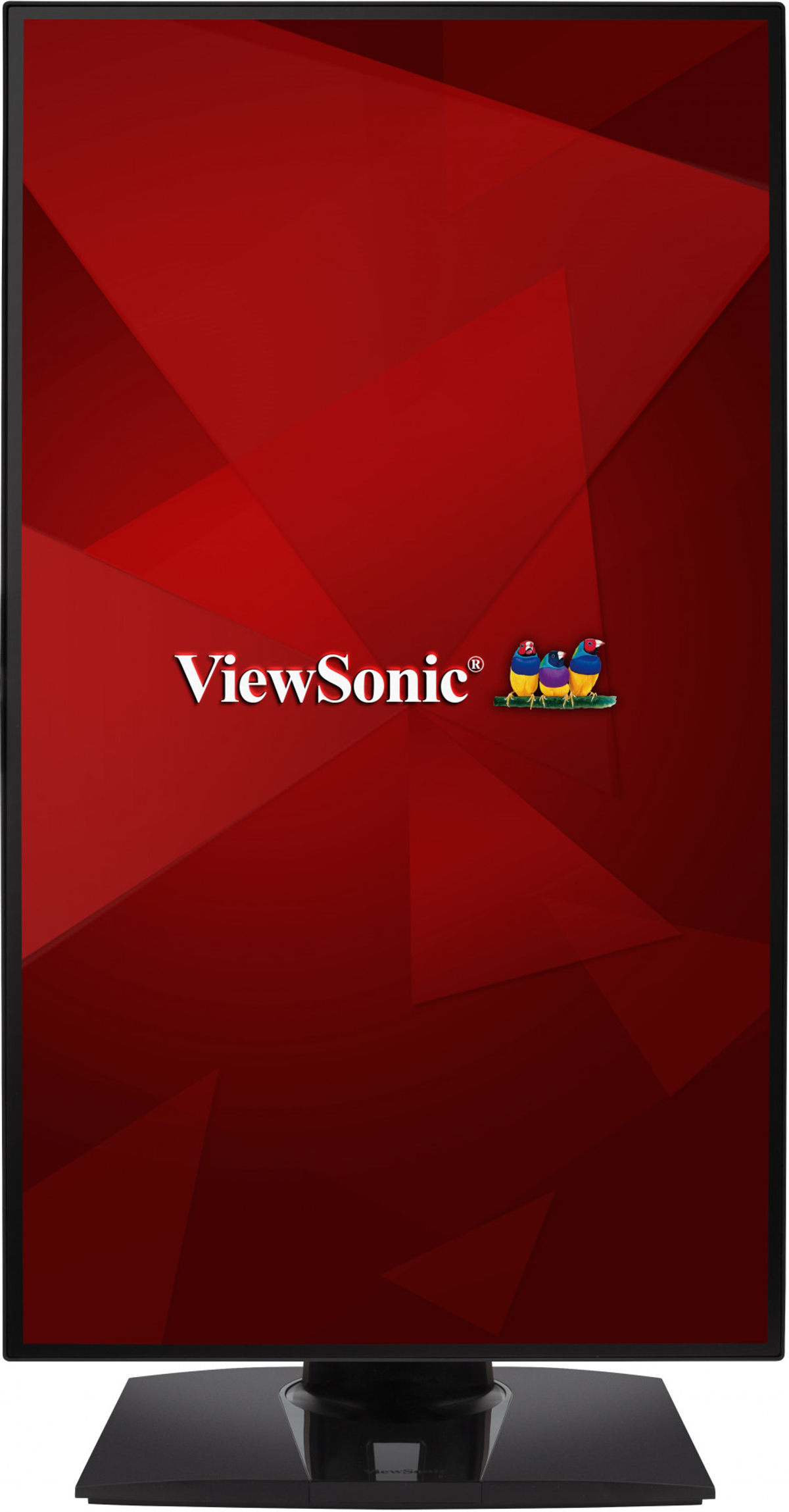 Czerwono-czarny monitor z białym logo ViewSonic. Białe tło.