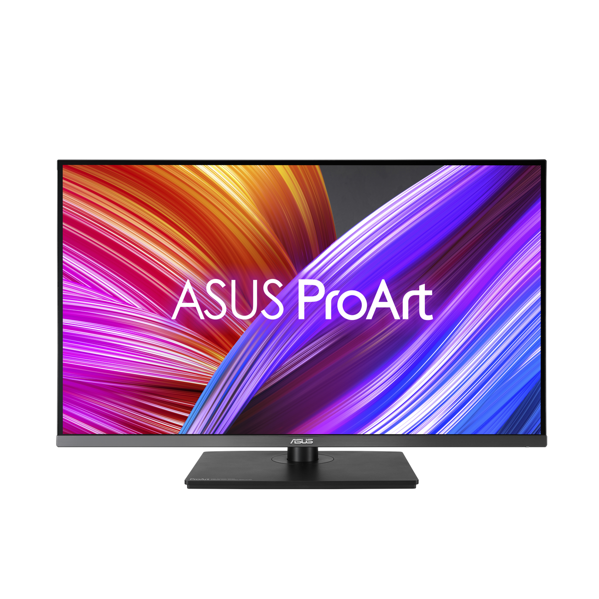 Monitor ASUS ProArt z kolorowym ekranem. Podstawa czarna, tło białe.