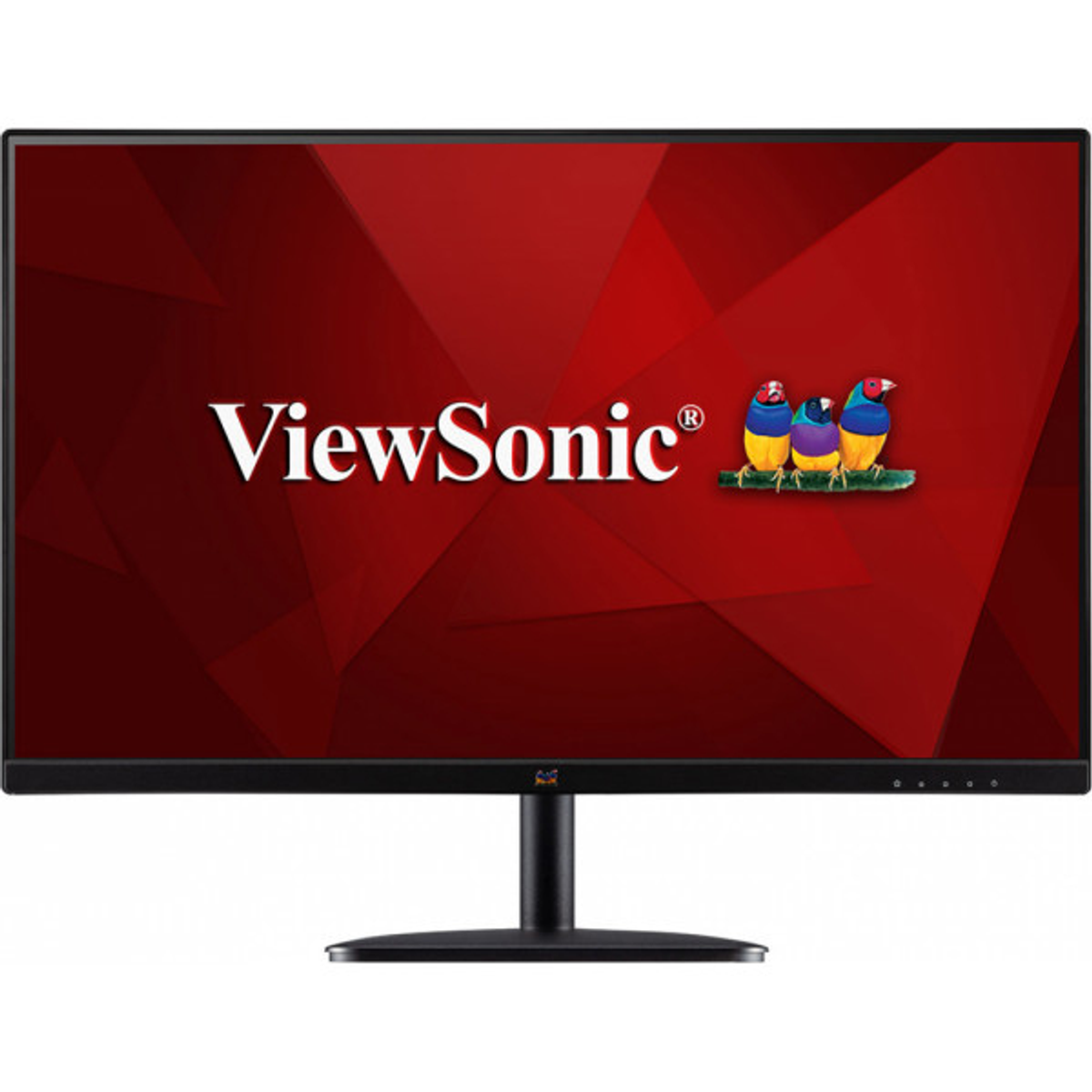 Ein Computermonitor mit dem ViewSonic-Logo und rotem Hintergrund.