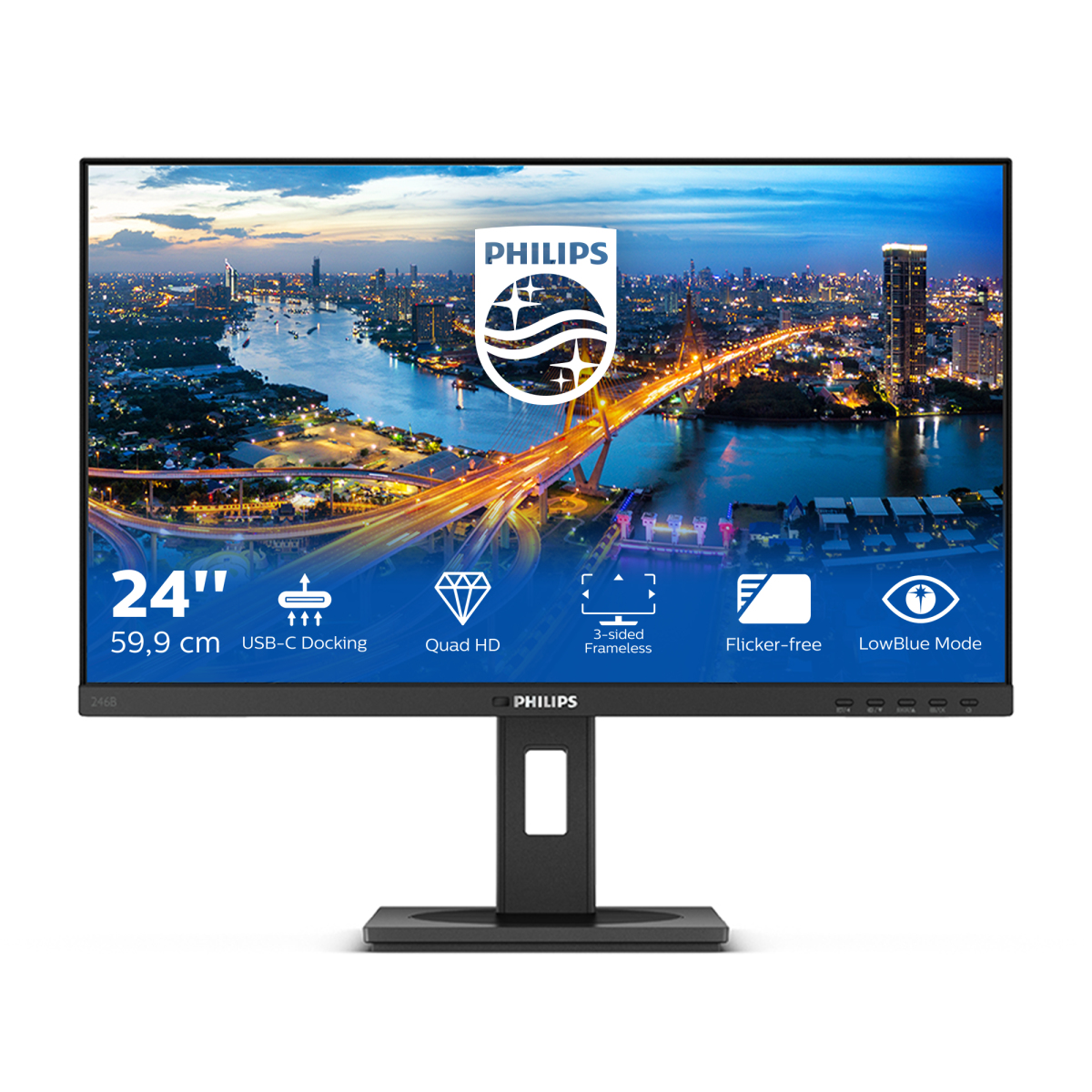 PHILIPS 246B1/00 24 Zoll Hertz , 75 75 nativ) (4 Hz ms Monitore WQHD Reaktionszeit 