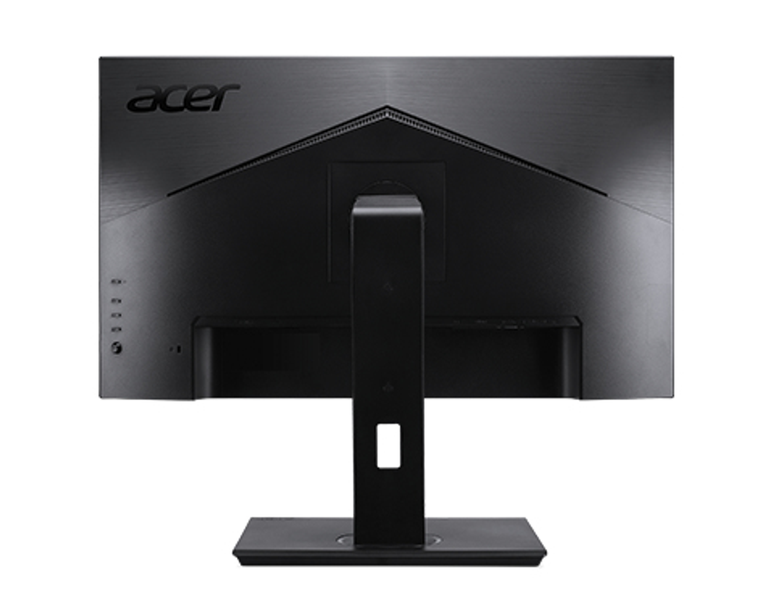 Rückansicht eines schwarzen Computermonitors mit Ständer. Das Acer-Logo ist oben sichtbar.