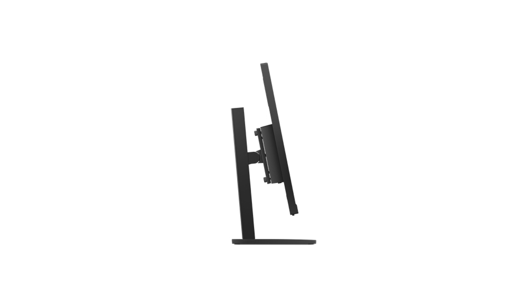 Seitenansicht eines schwarzen Computermonitors mit Ständer.