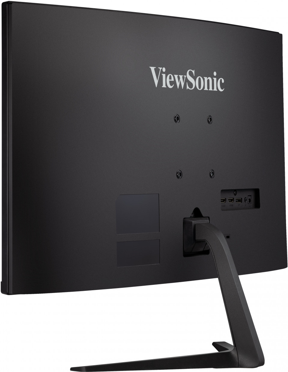 Vista trasera de un monitor de computadora negro con el logo de ViewSonic.