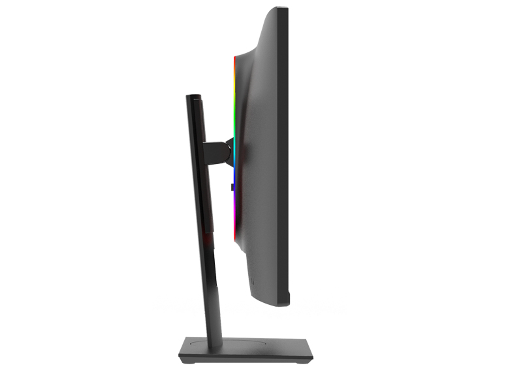 Widok z boku czarnego monitora z kolorowymi światłami RGB.