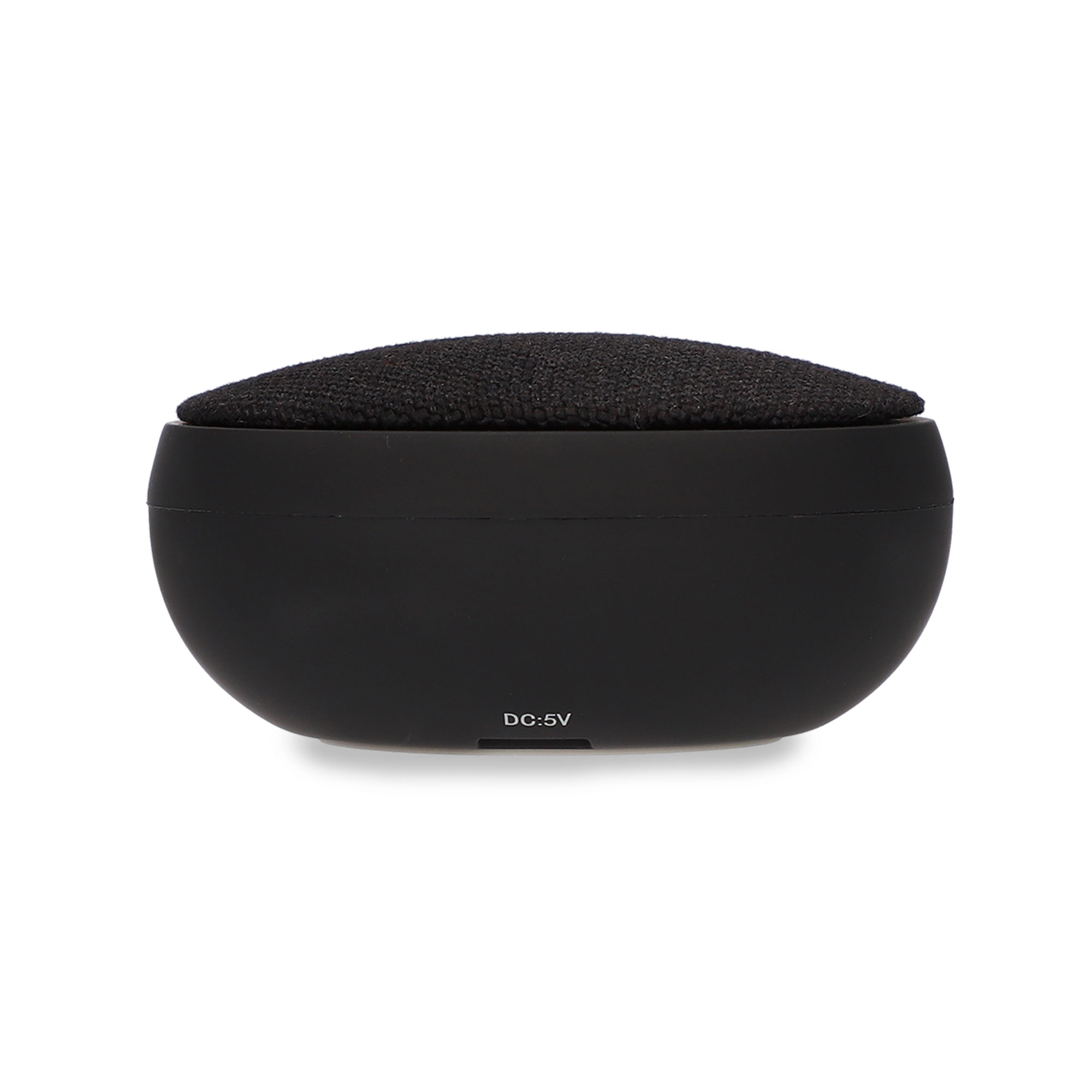 Czarny głośnik z siatkowym wierzchem, na białym tle.