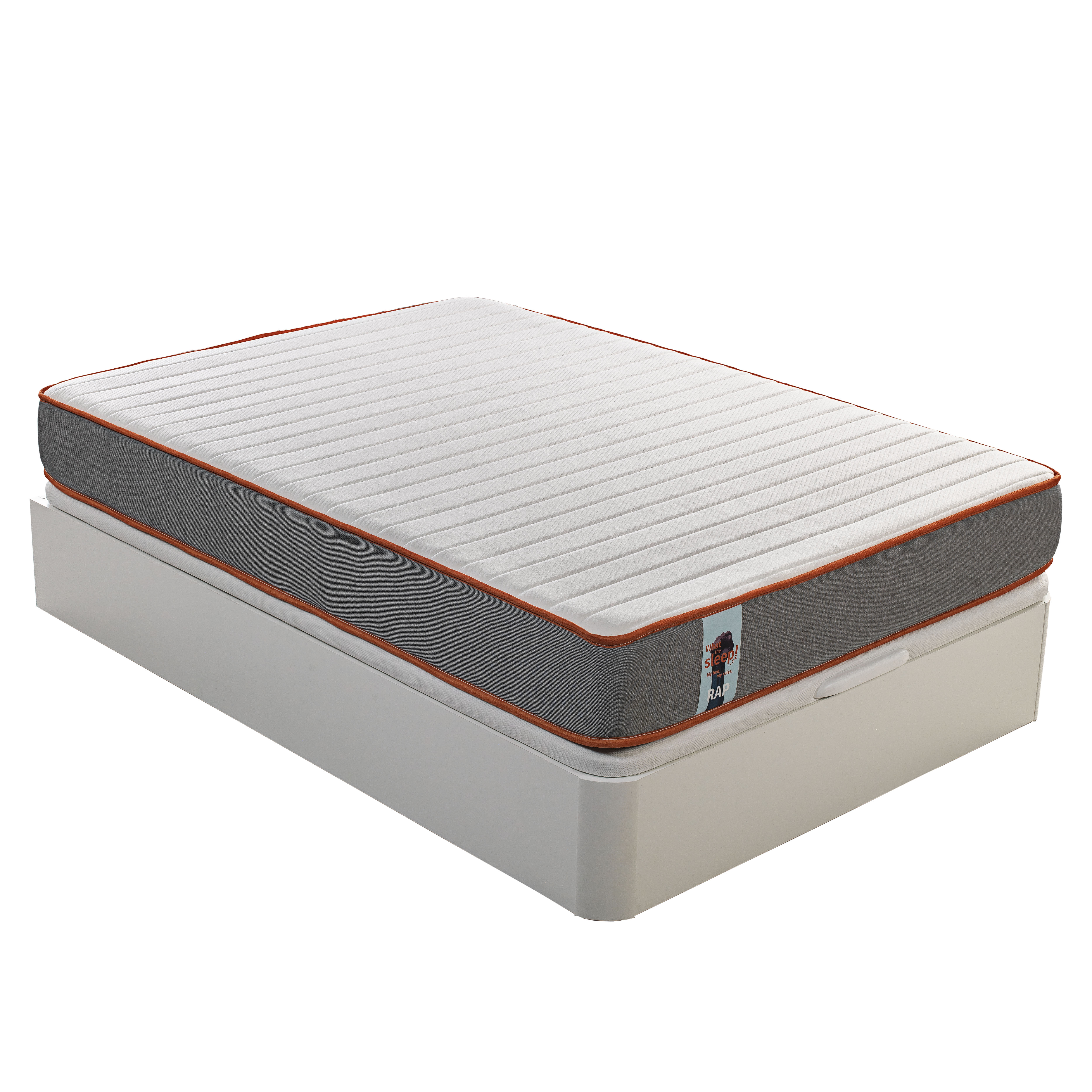 Somier - Pack colchón Rap y canapé blanco 135x190 WHAT THE SLEEP, Pack colchón sostenible HR con visco Rap y canapé Blanco Gran Capacidad I Entrega, Montaje en Domicilio y Retirada de Usado incluida, 3 años garantía, Blanco