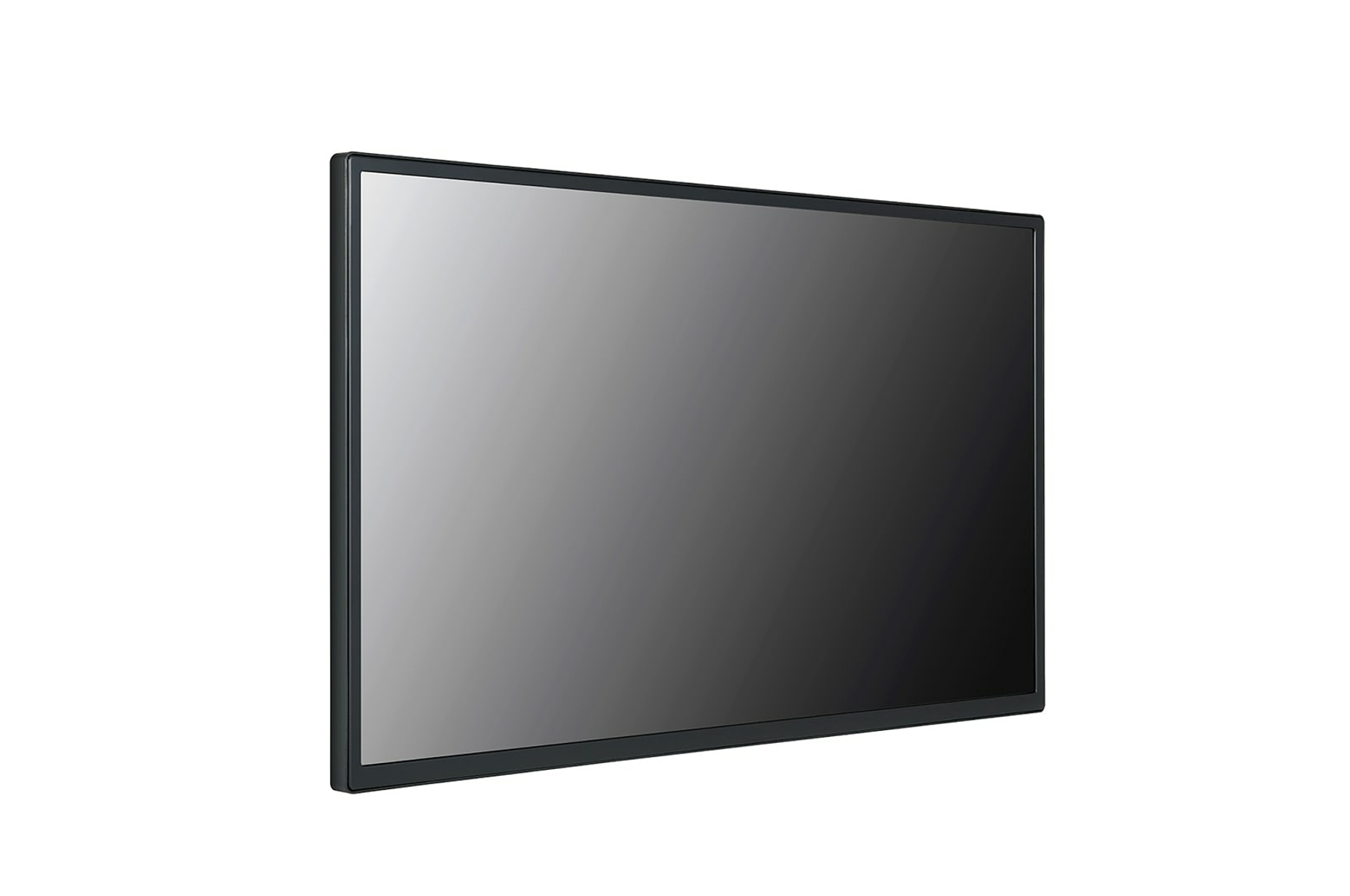 Un monitor negro grande sobre un fondo blanco, inclinado ligeramente hacia la izquierda.