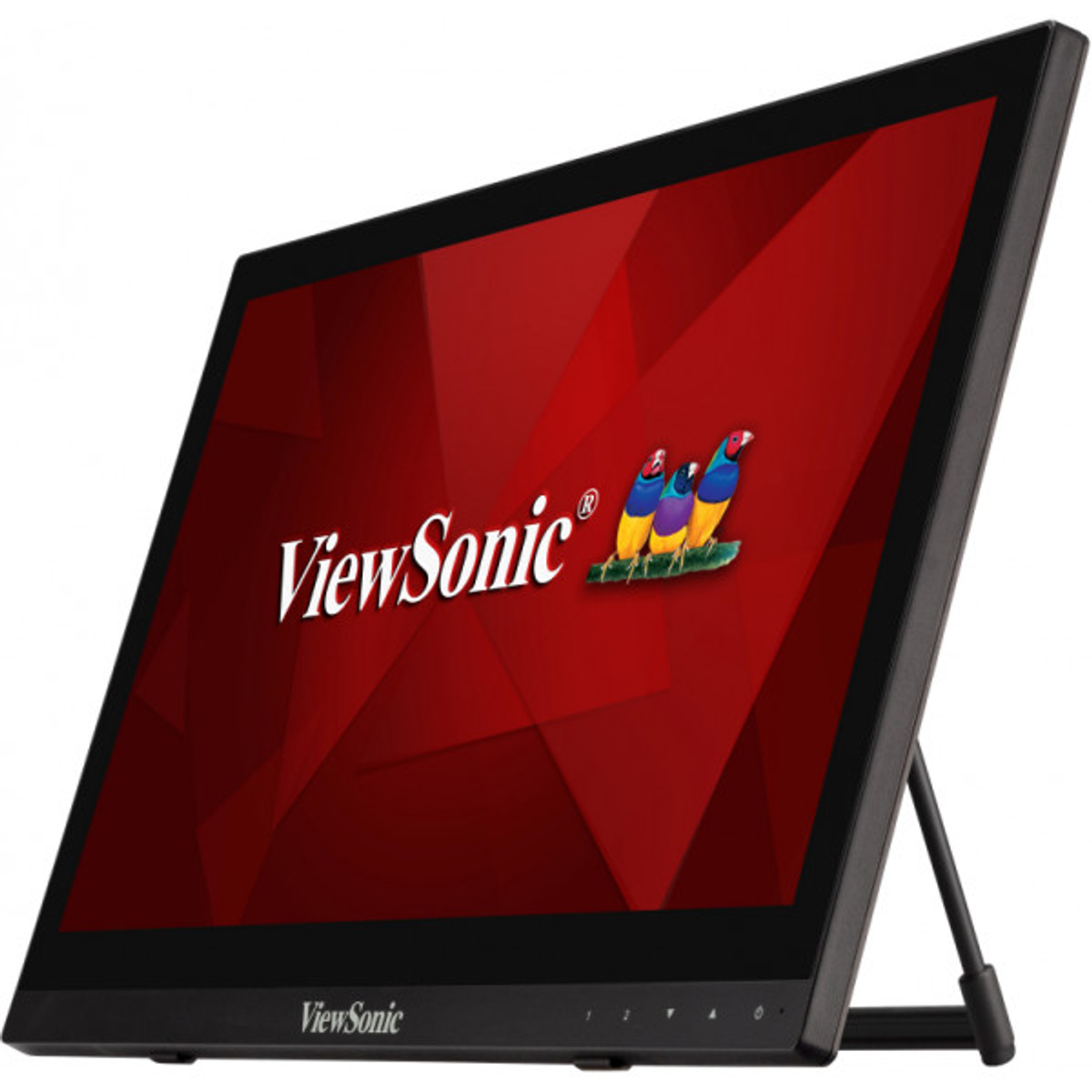 A ViewSonic monitor with a red screen and the ViewSonic logo.