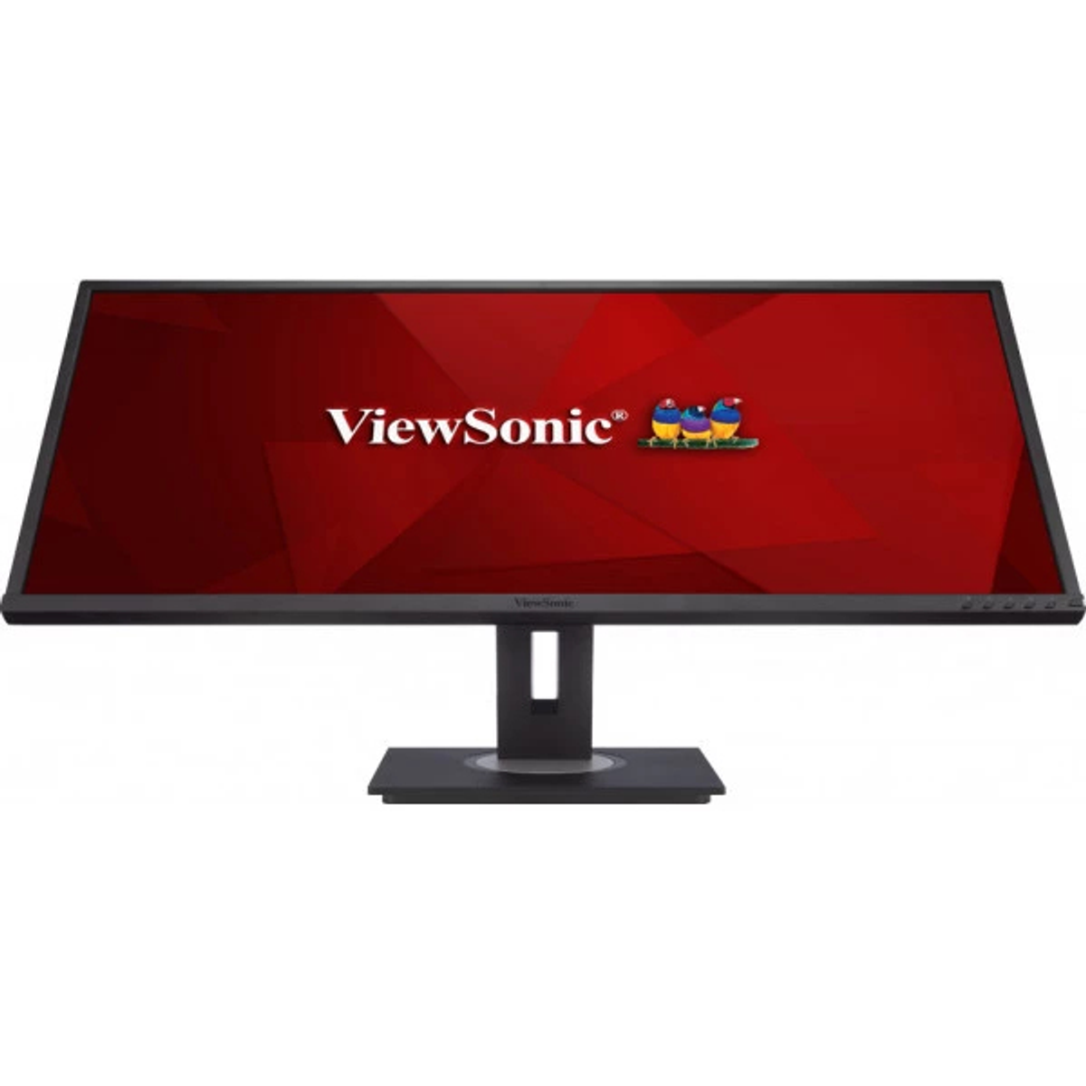 ViewSonic logosunu gösteren kırmızı ekranlı siyah bir bilgisayar monitörü.