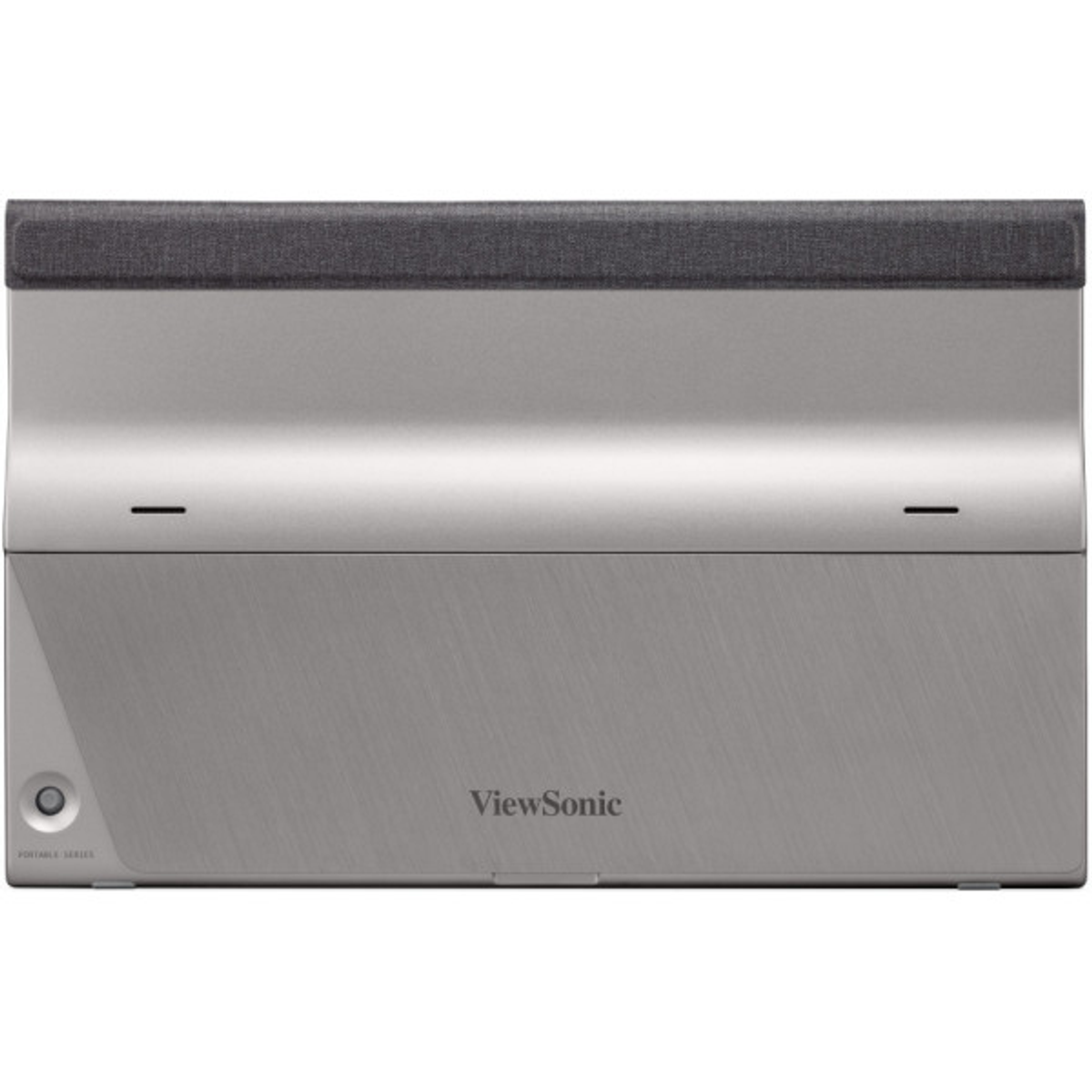 Tablette argentée avec une housse gris foncé, logo ViewSonic visible.