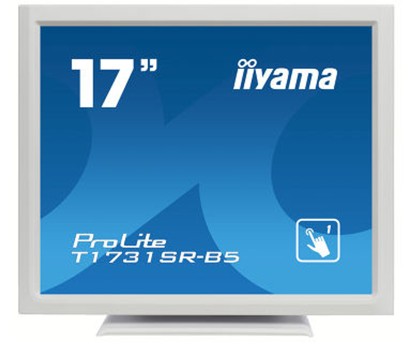 Un monitor Iiyama blanco con marco plateado, mostrando una pantalla azul con texto.