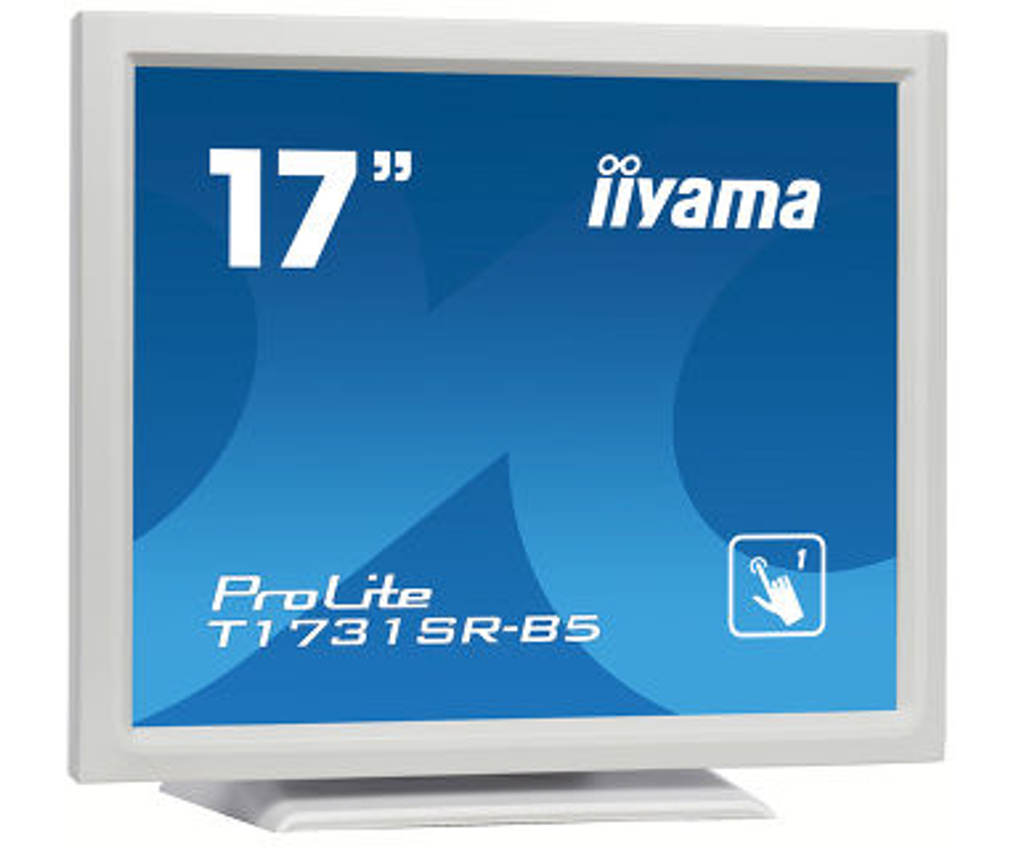 Monitor de computadora blanco con pantalla azul. Muestra un marco blanco con texto.