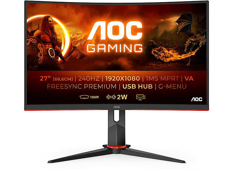 AOC C27G2ZU/BK 27 Zoll FullHD Gaming Monitor (0,5 ms Reaktionszeit , 240 Hertz , 240 Hz nativ