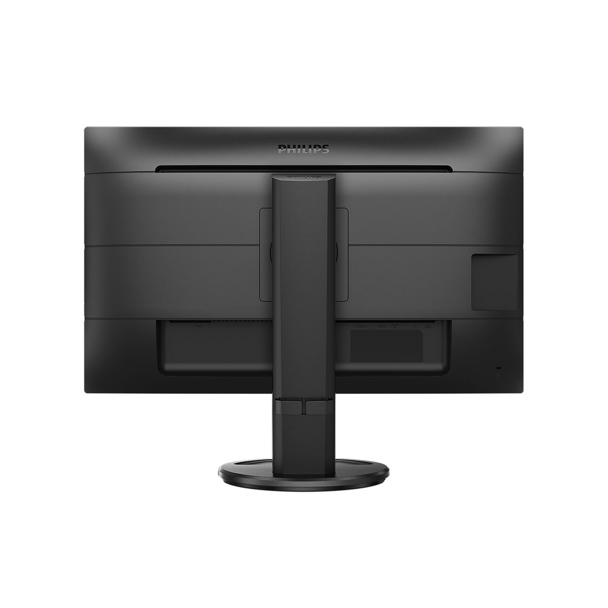 Il retro di un monitor nero con il logo Philips in alto.