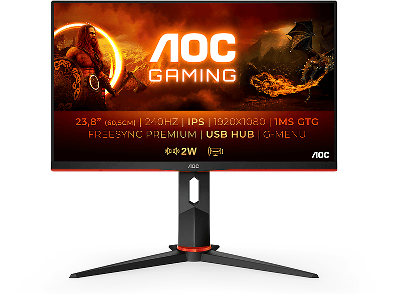 AOC 24G2ZU/BK 23,8 Zoll Full-HD Monitor (1 ms Reaktionszeit, 240.0000 ...