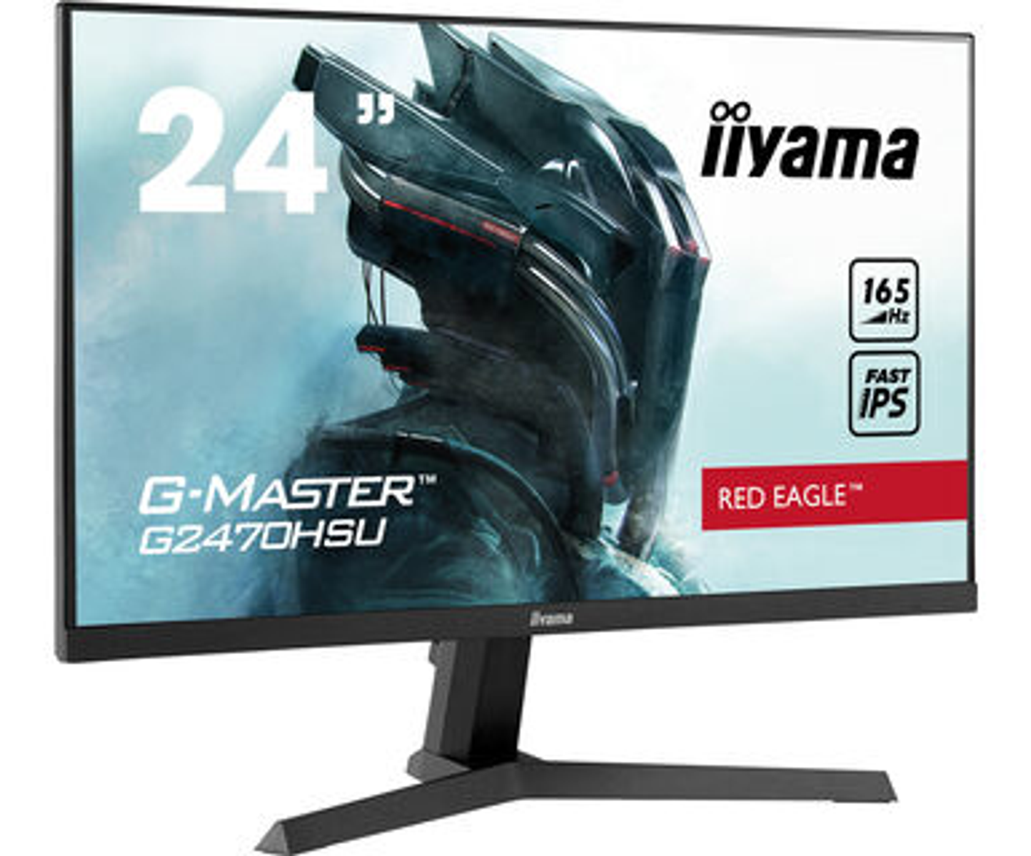 Ein schwarzer Monitor mit Gaming-Thema, der ein Alien-Design auf dem Bildschirm zeigt.