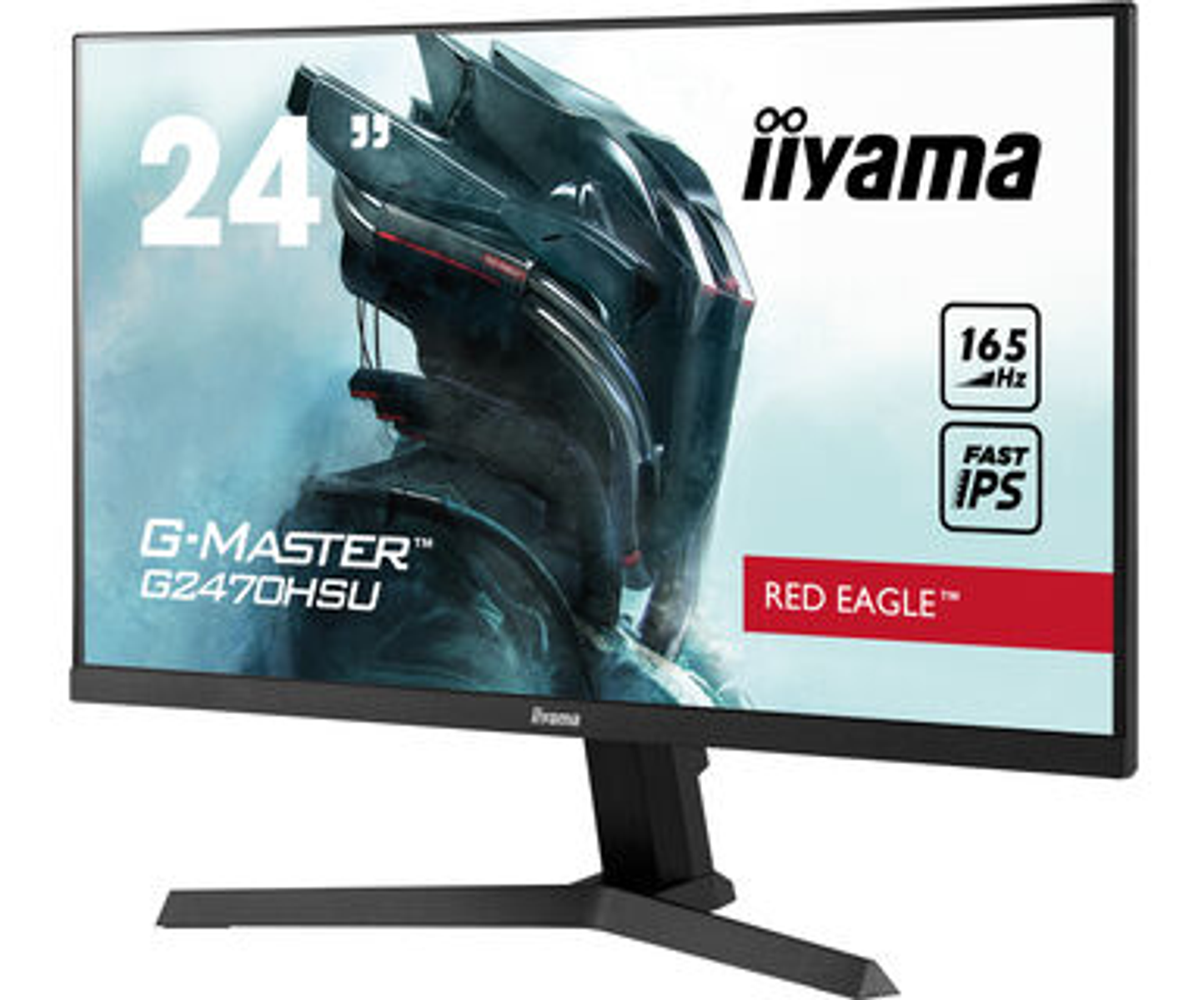 Gaming-Monitor. Text: 'G-MASTER G2470HSU', 'RED EAGLE', '165 Hz', 'Fast IPS'.