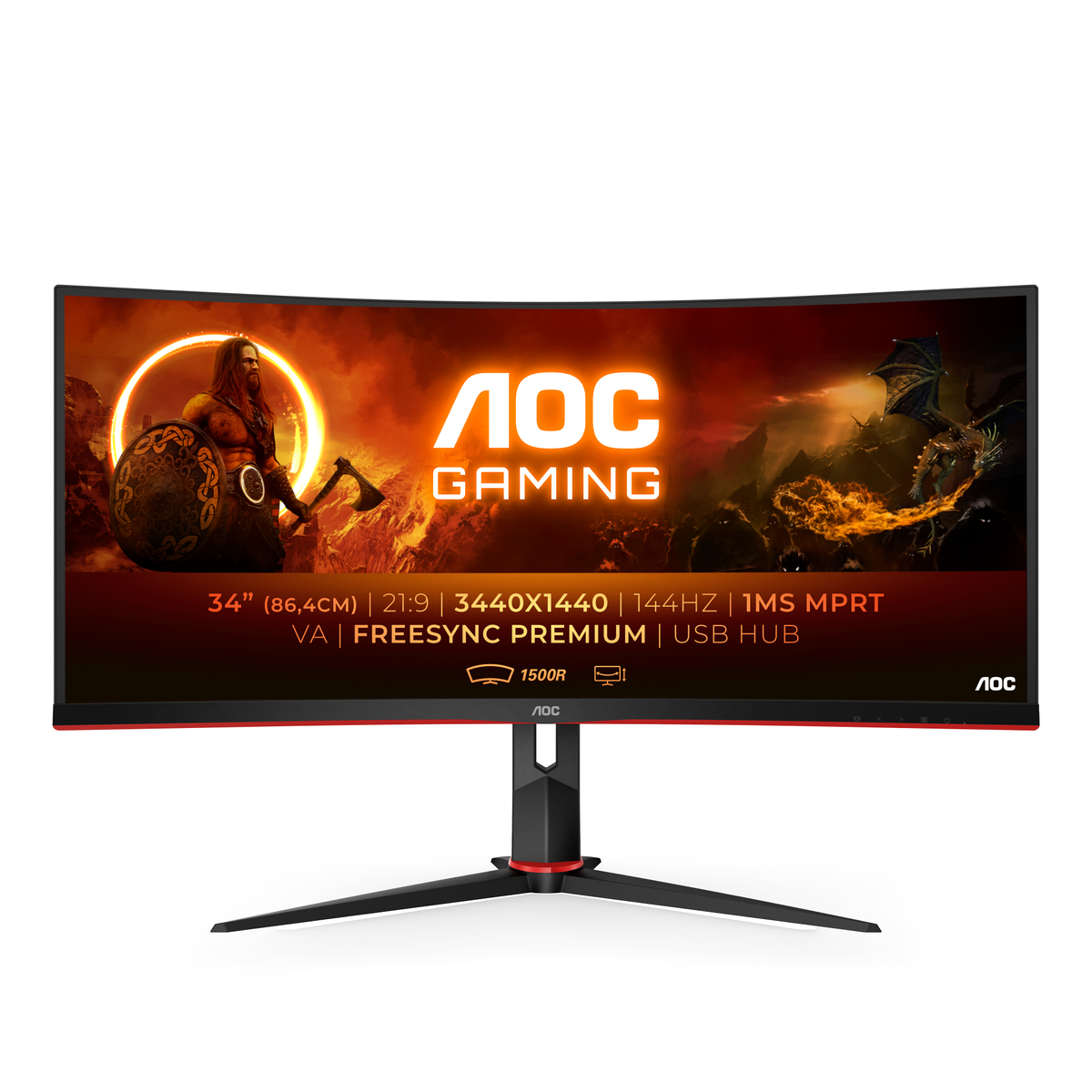 Monitor - CU34G2X/BK AOC, 24 ", QHD, 1 ms, Displayport|HDMI|USB|USB 3.0, Negro