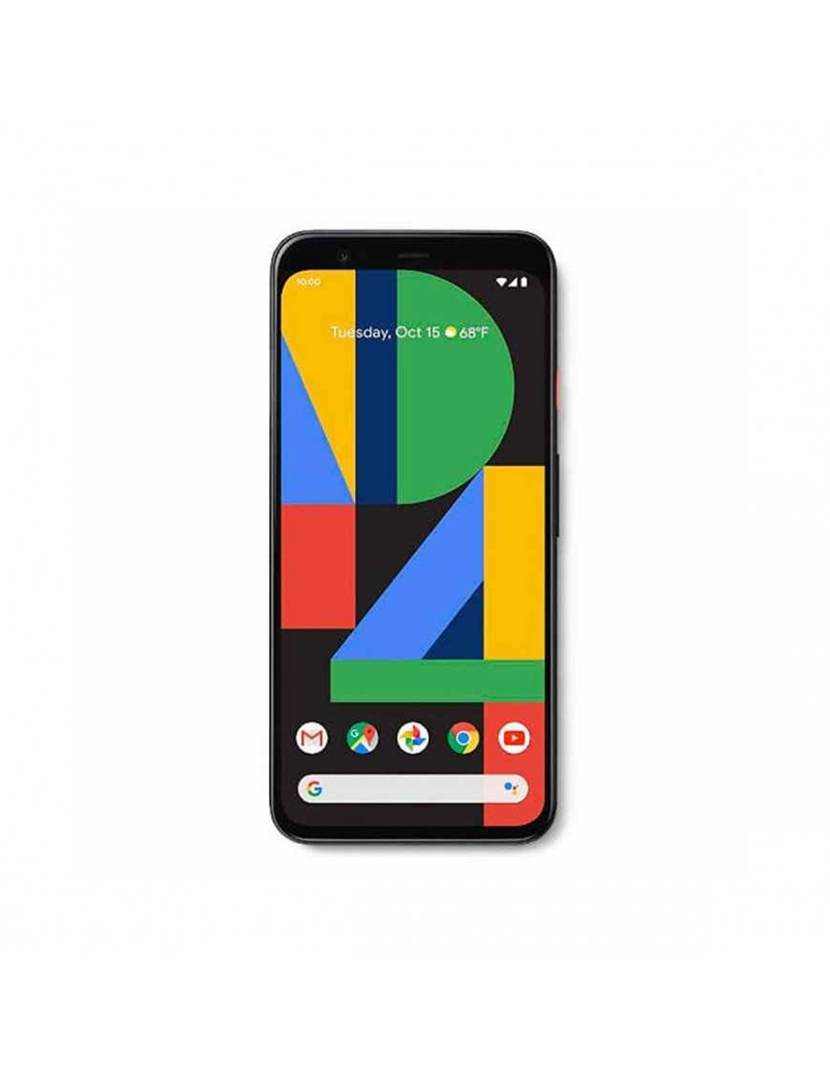 Telefon Google Pixel 4 wyświetlający kolorowe ikony na ekranie. Widoczna data i temperatura.